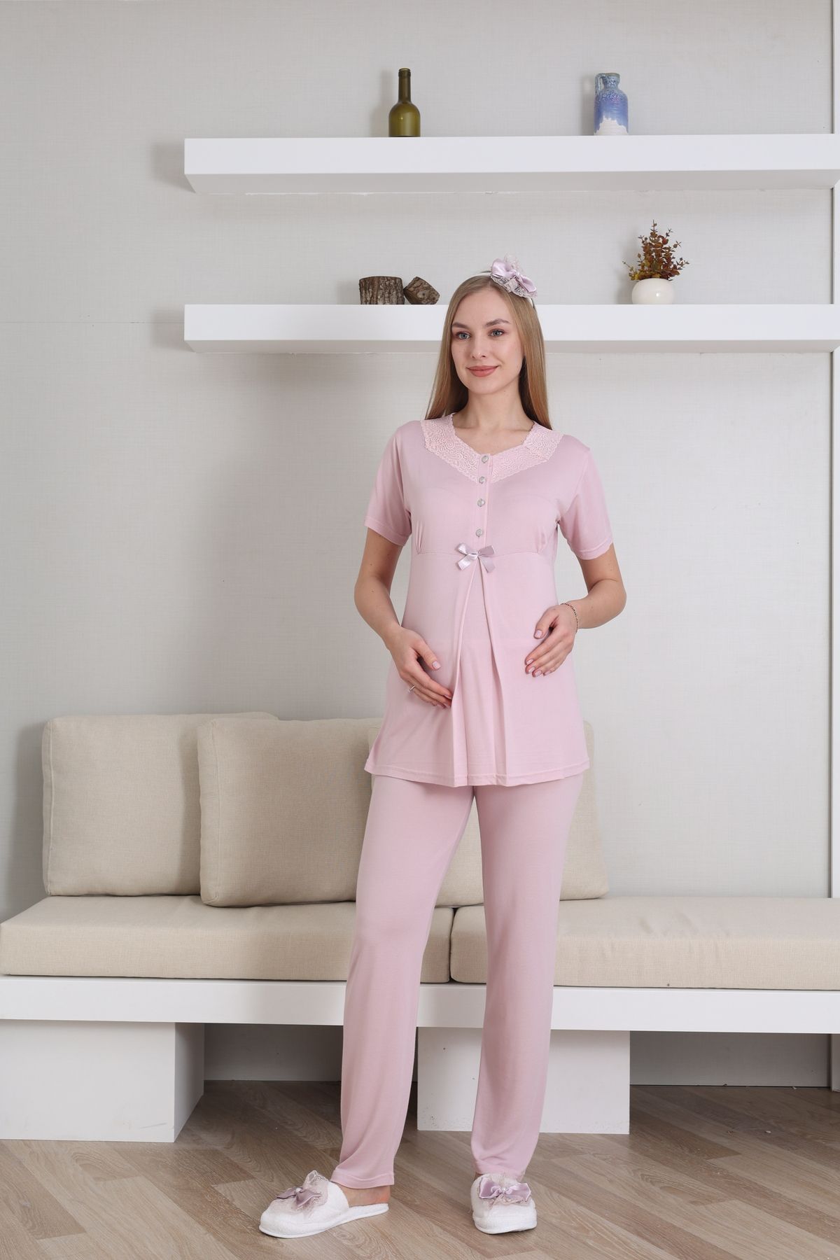 EM&FA TEKSTİL-Maternity Maternity Dressing Gown Nightwear Set 8