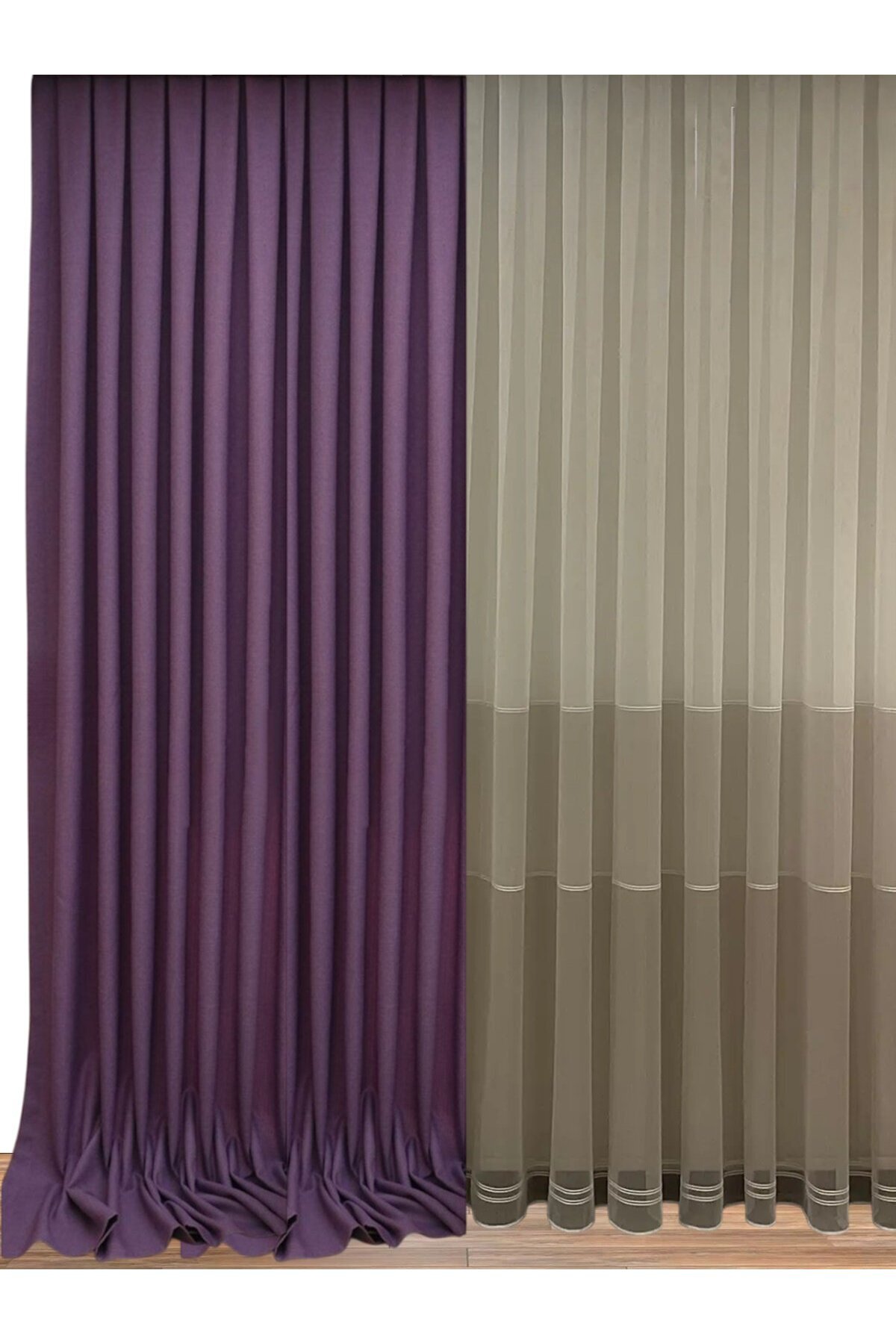 Madame Dower-Eclipse Lilac Linen Background Curtain - 1X3 Close Pleat and Binding Girdle Gift 2