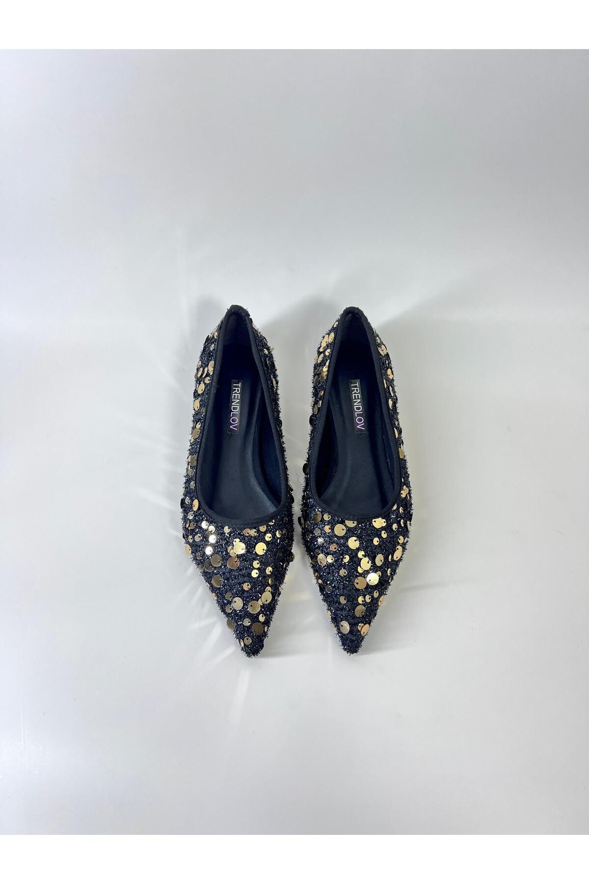 Trendlov-Black Gold Sequined Ballerinas 6