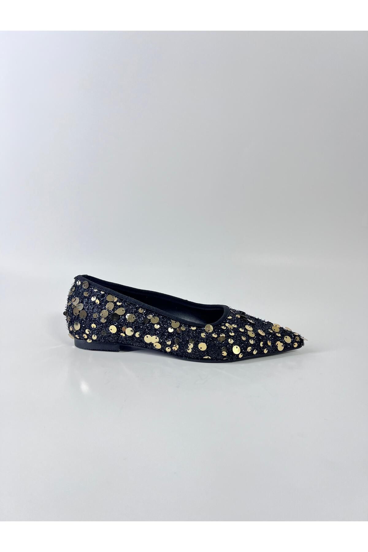 Trendlov-Black Gold Sequined Ballerinas 3