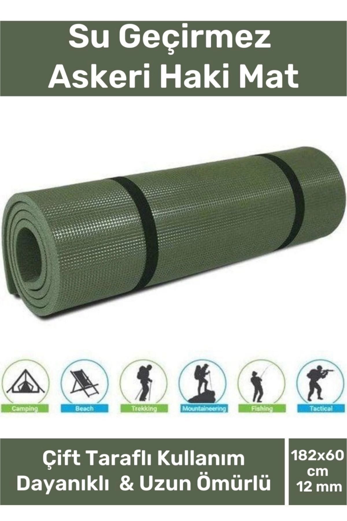 Terrien Özel Su Geçirmez 182x60cm Hafif Pratik Dayanıklı Isı Yalıtım 12mm Kalınlık Köpük Askeri Haki Mat