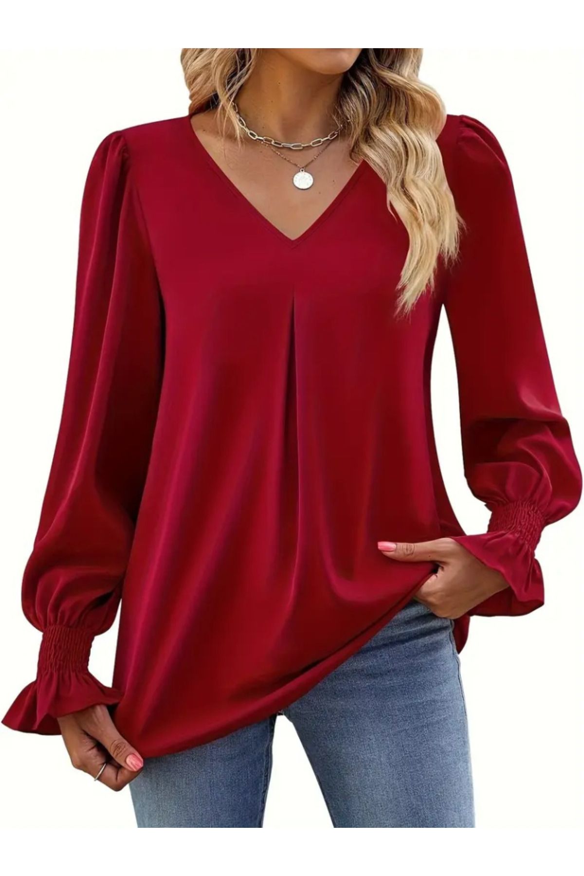 Moka Shopin-Mokashopin Women's Long Sleeve V Neck Sandy Blouse 3