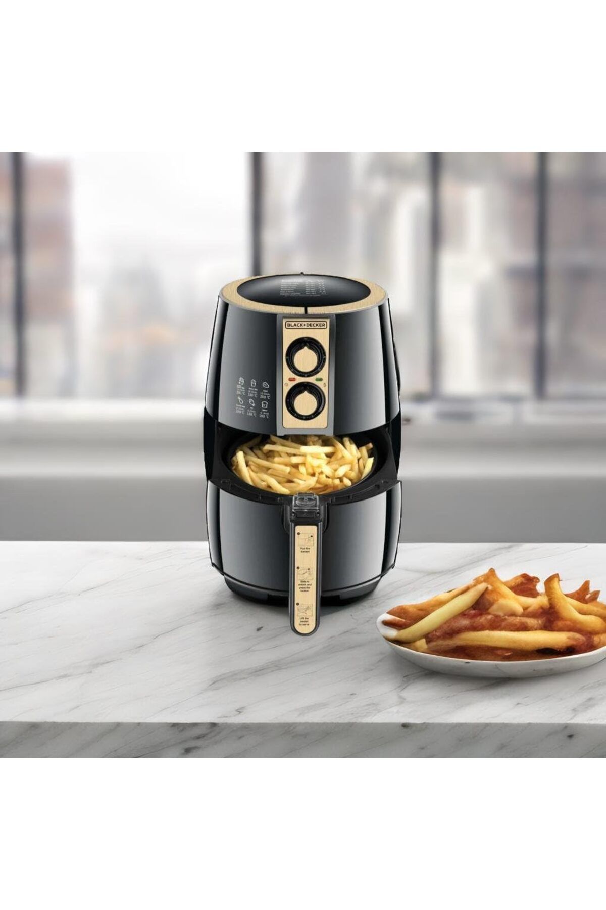 Black&Decker-Black & Decker 4 Liter Air Fryer 1.2Kg Performance Range Aerofry, Black/Gold - Af300-B5 7