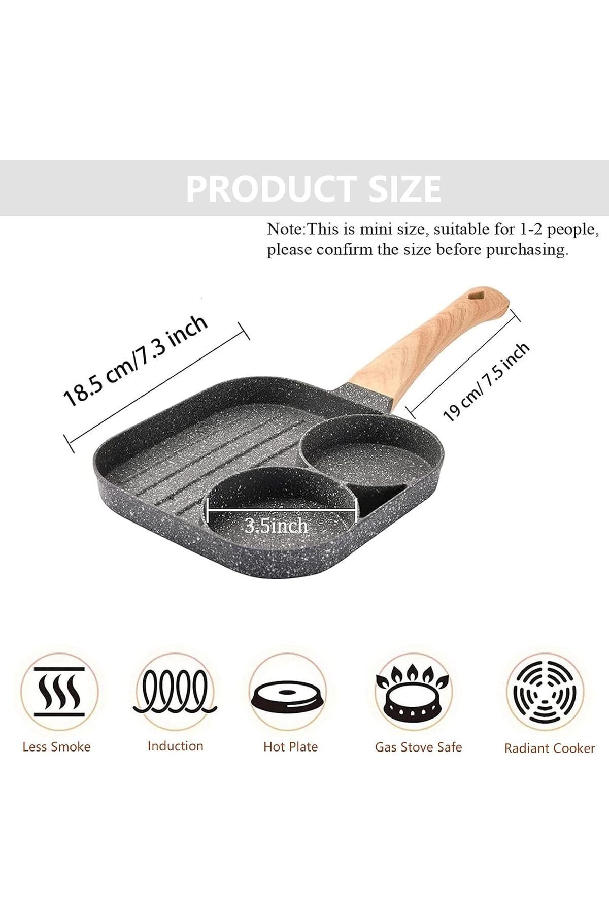 AWH-3-Section Nonstick Egg Frying Pan, 3-in-1 Grill Pan for Steak, Sausage & Omelette (Black) 5