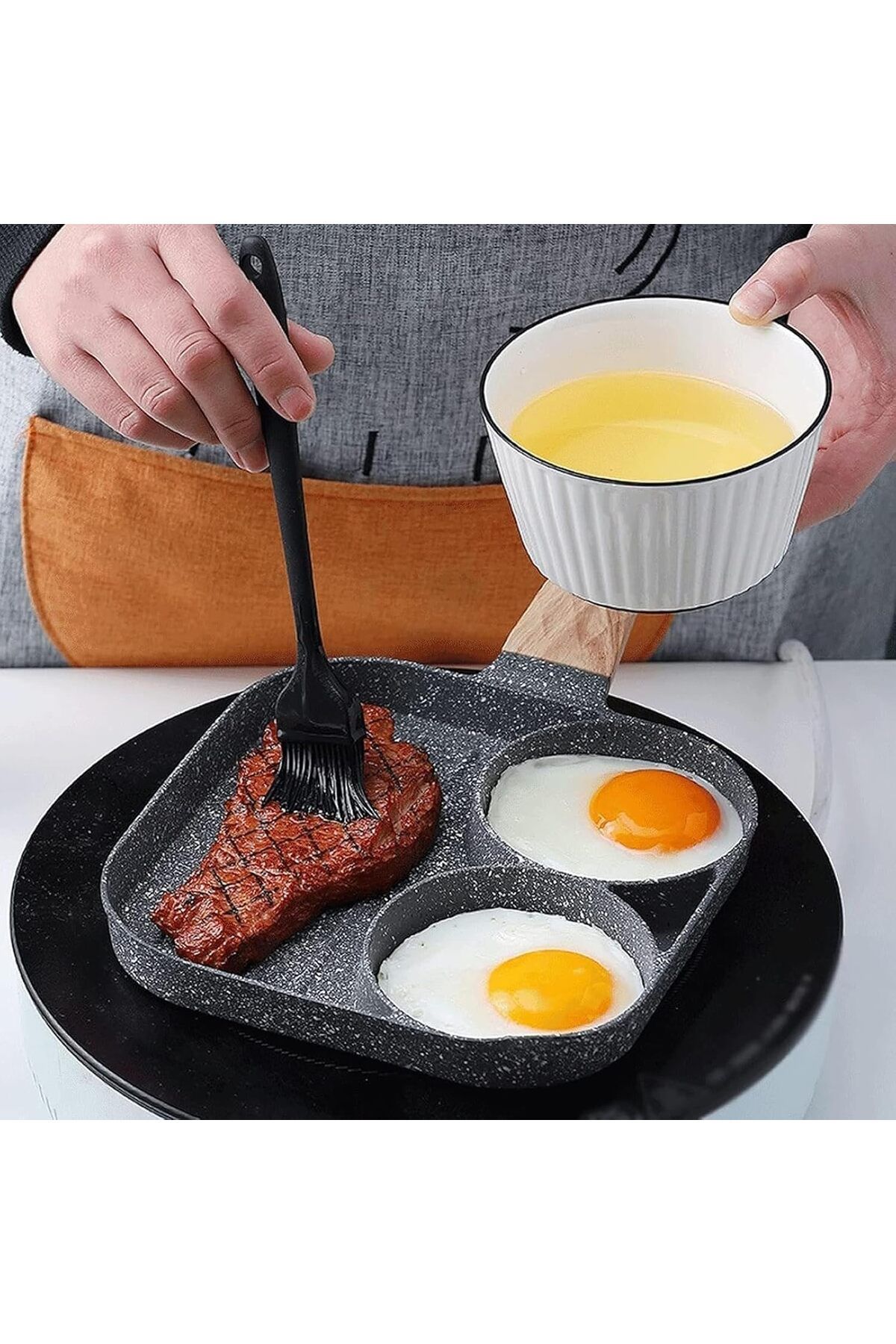 AWH-3-Section Nonstick Egg Frying Pan, 3-in-1 Grill Pan for Steak, Sausage & Omelette (Black) 2