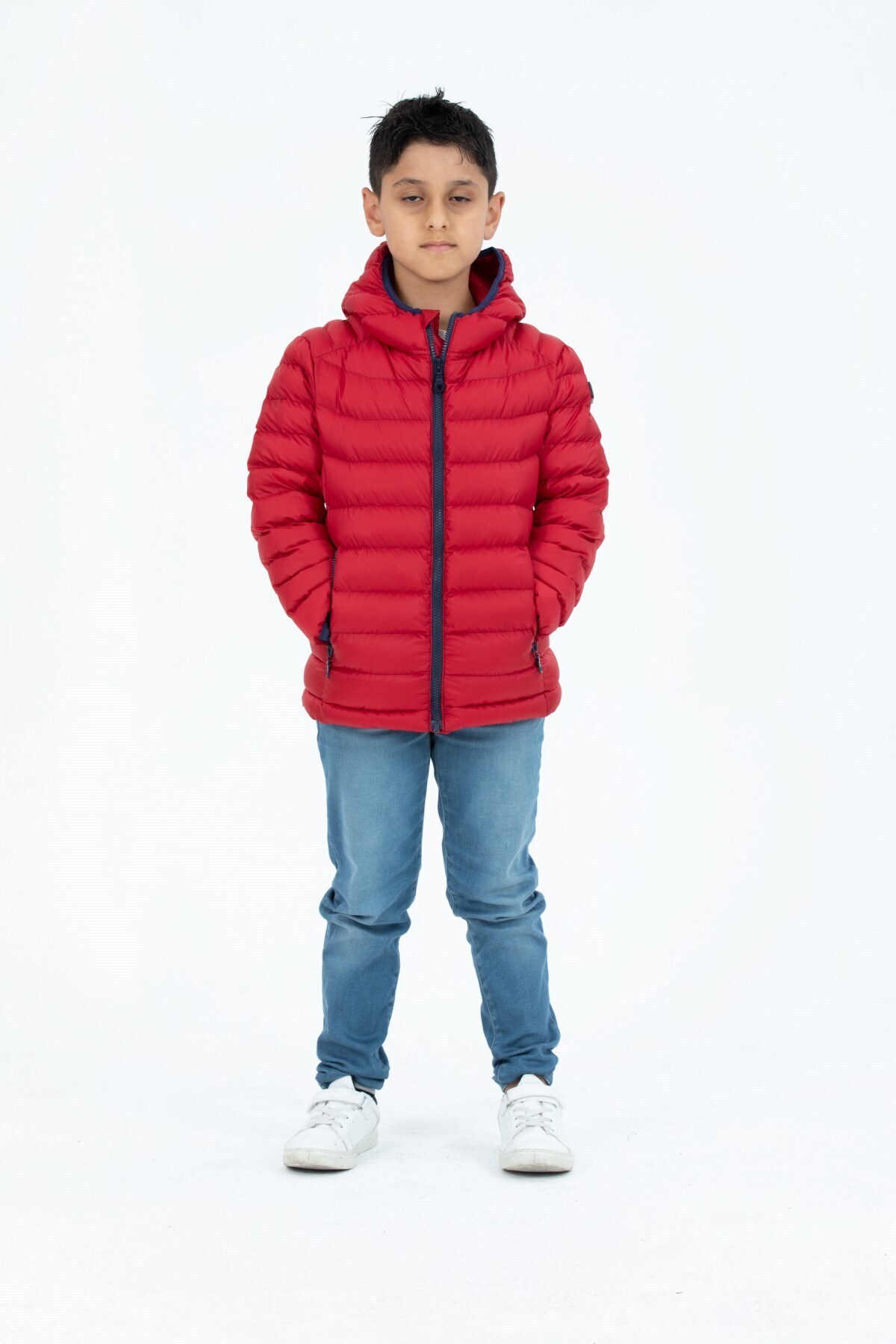 G-FOX-SHORT FIXED HOODED PADDED BOY'S PUFFED COAT 7093E 7