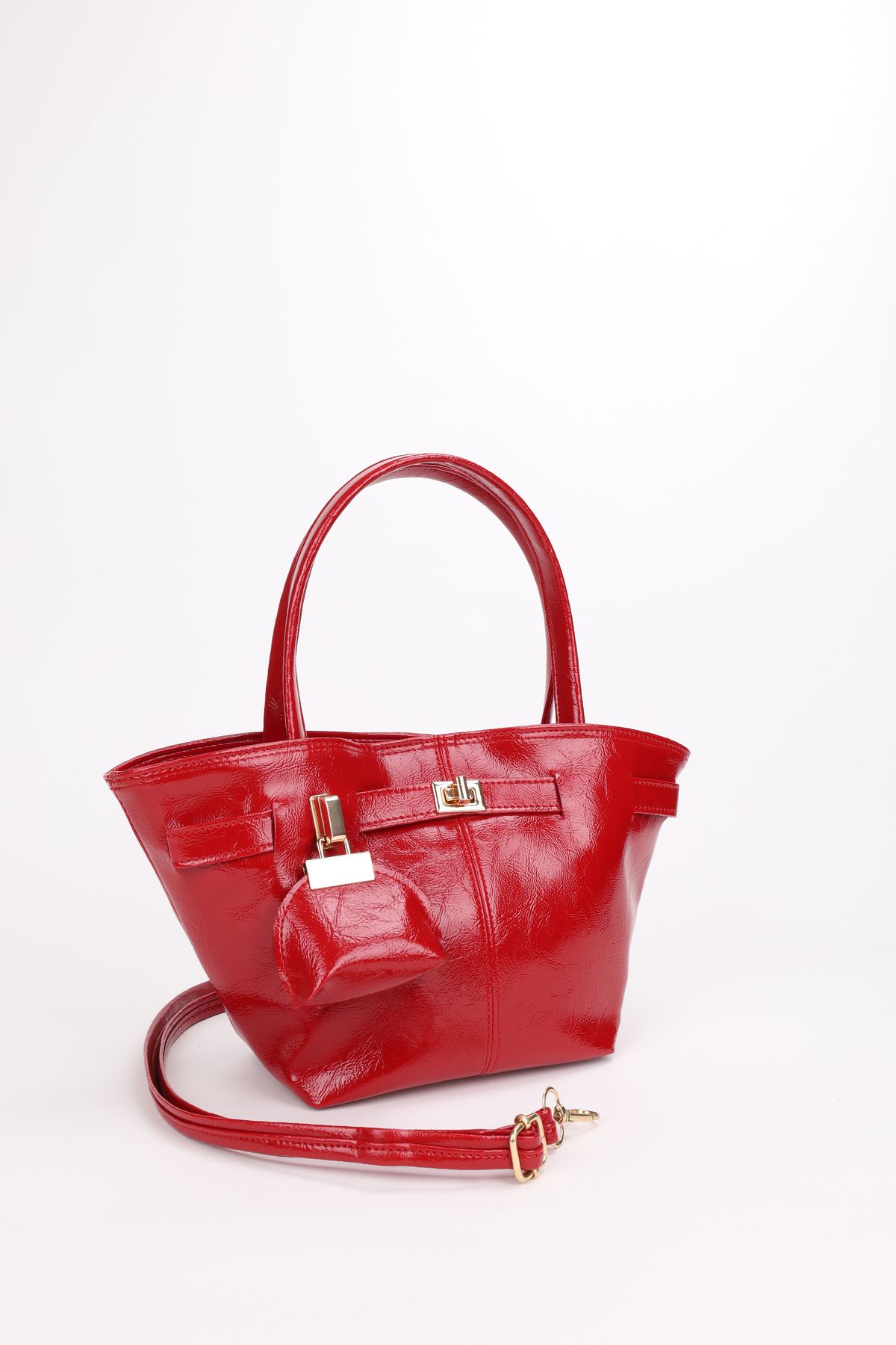 NOTHING-Red Patent Leather - Magnet Hand and Shoulder Bag Samira with Charm Detail 4