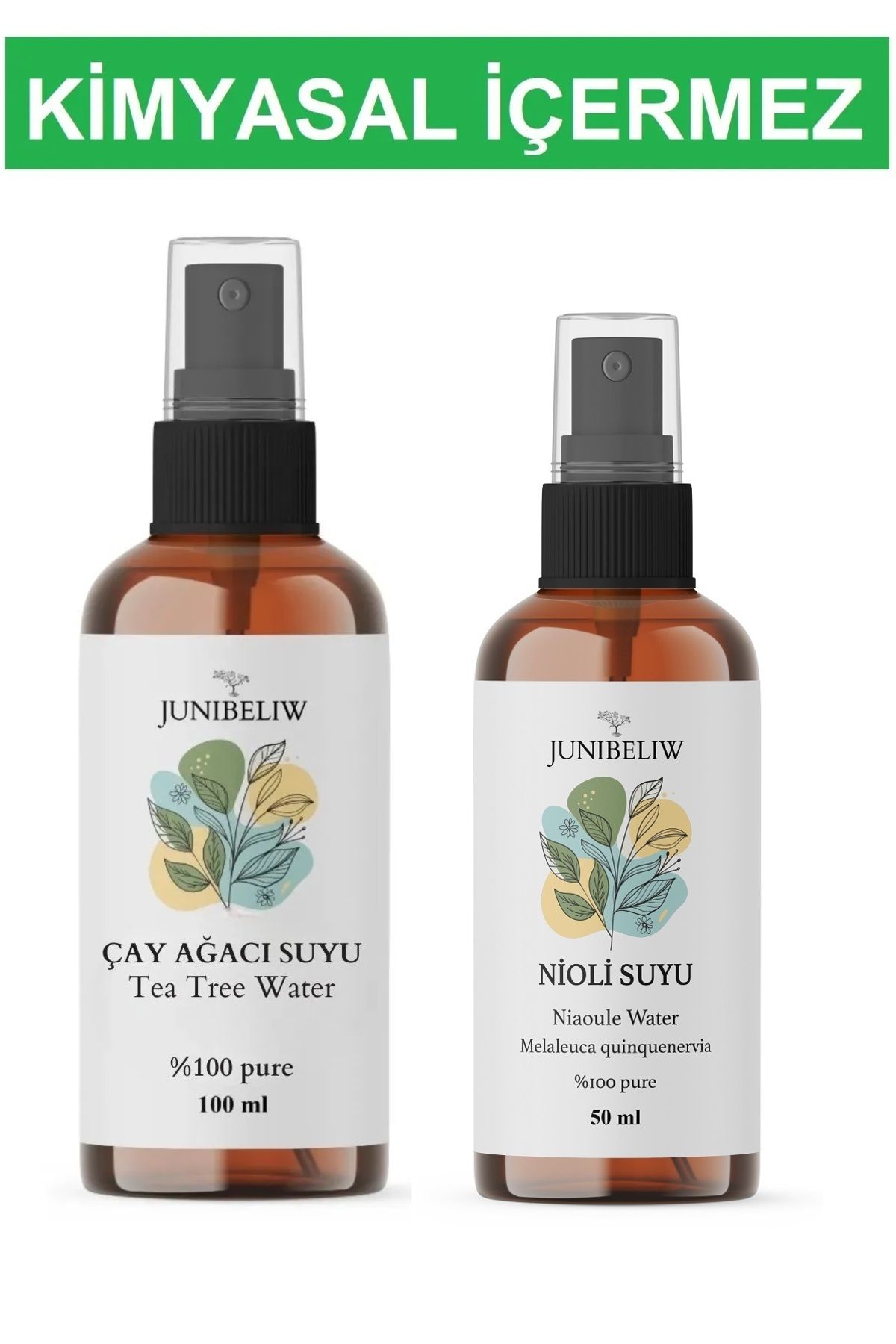 JUIWI 2li Set Çay Ağacı Suyu Hidrosöl 100ml ve Nioli Suyu 50 ml Cam Şişe %100 Saf Doğal Yağlı Distilasyon