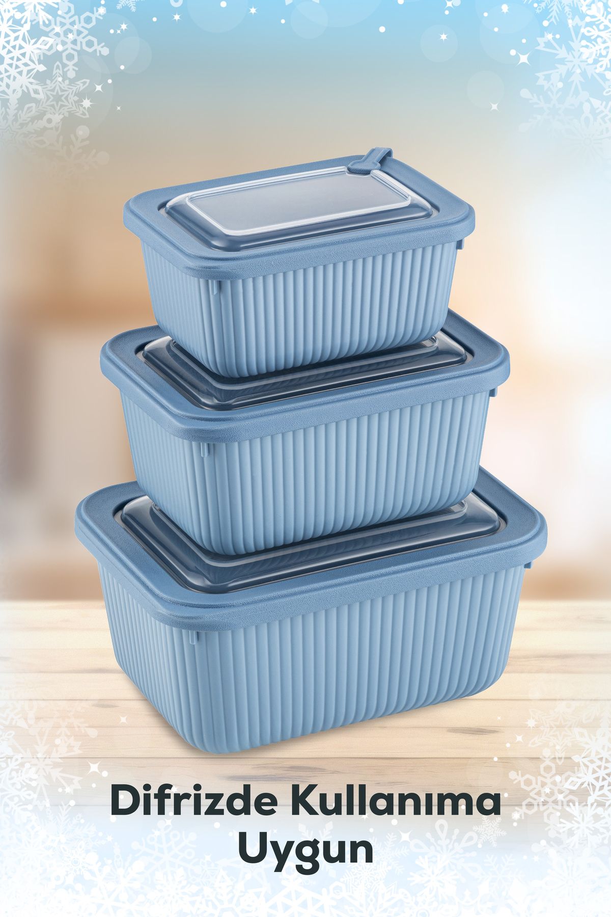 Vienev-Blue 3-Piece Vip Rectangular Microwave & Diffuse Suitable 3-Piece Diaper Set 1750/1050/600 ml 5