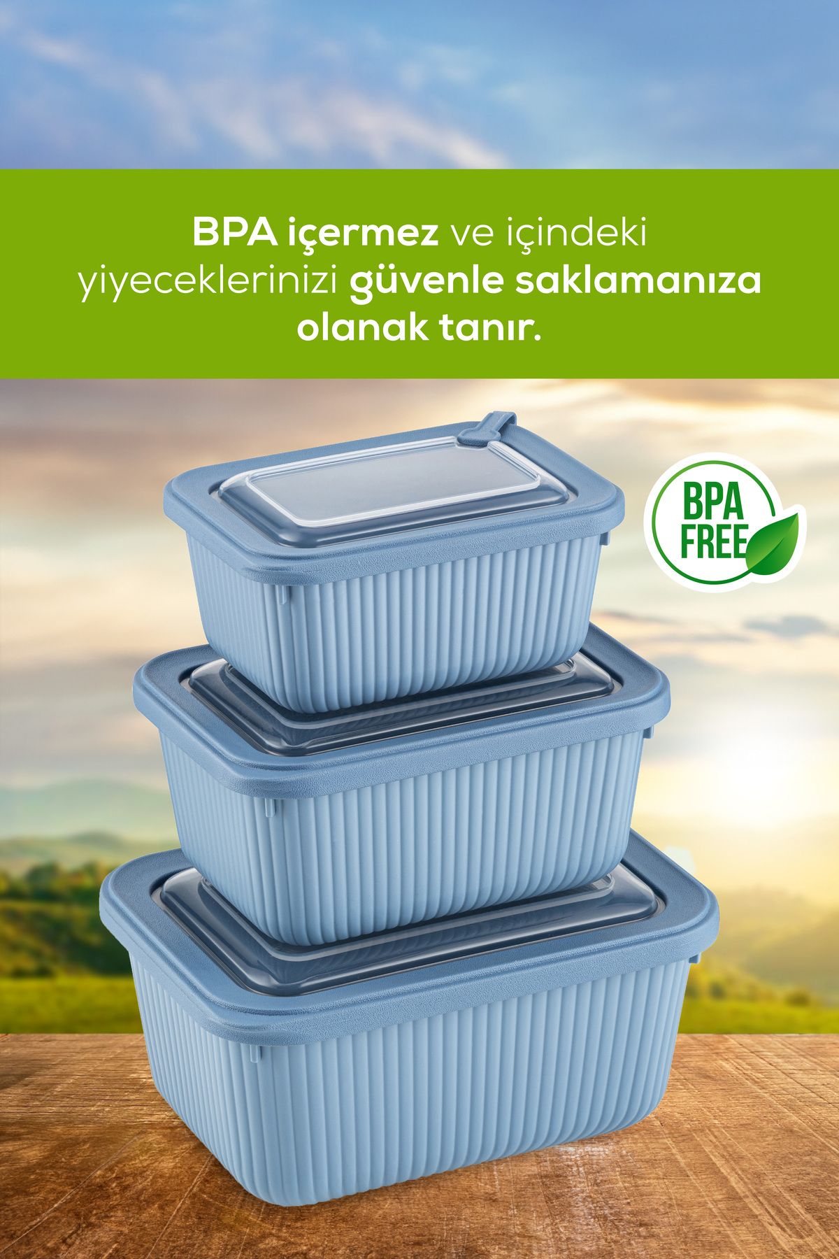 Vienev-Blue 3-Piece Vip Rectangular Microwave & Diffuse Suitable 3-Piece Diaper Set 1750/1050/600 ml 8