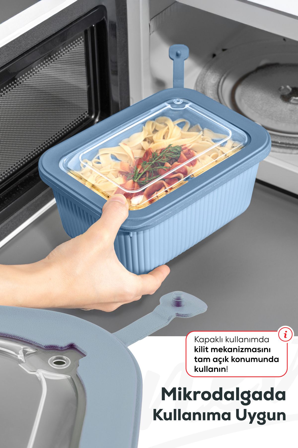 Vienev-Blue 3-Piece Vip Rectangular Microwave & Diffuse Suitable 3-Piece Diaper Set 1750/1050/600 ml 7