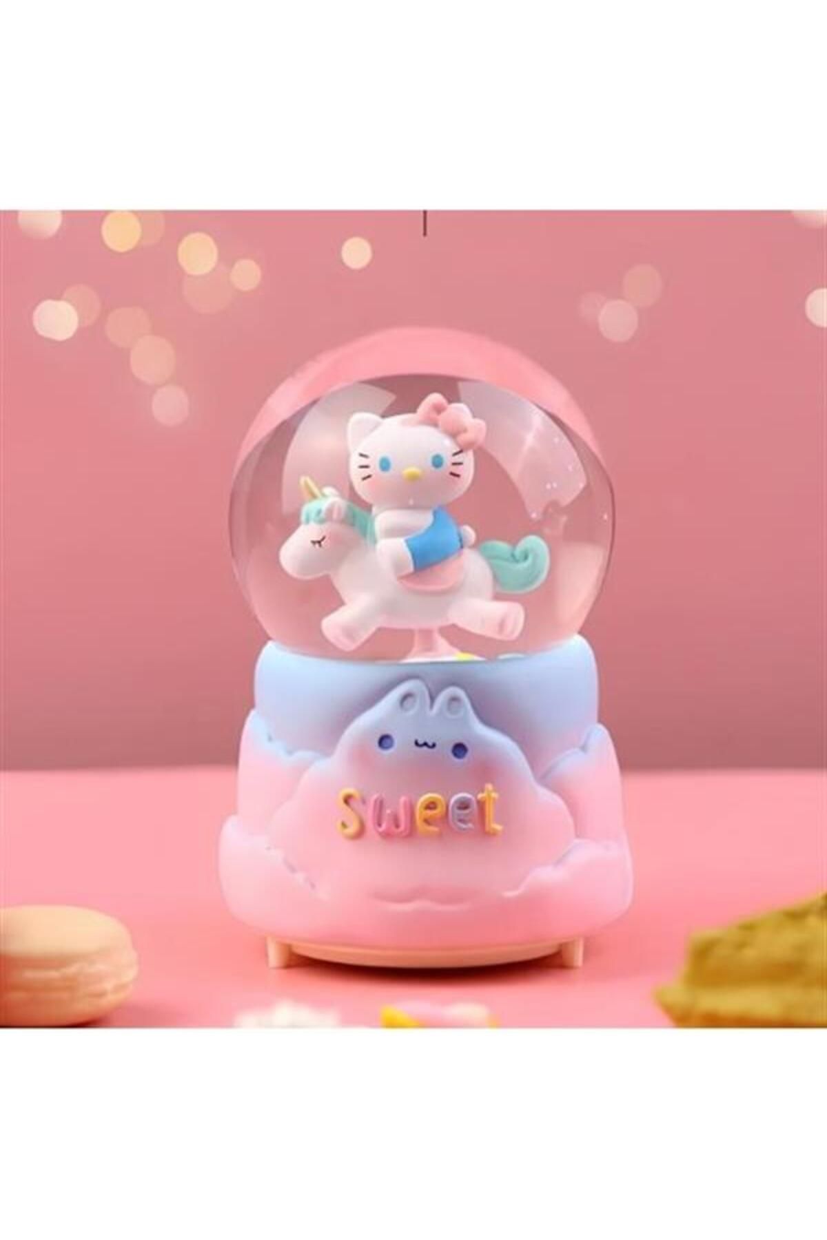 Mu Art Ahşap Hello Kitty İçi Dönmeli Püskürtmeli Işıklı Müzikli Kar Küresi Büyük Boy Model 2