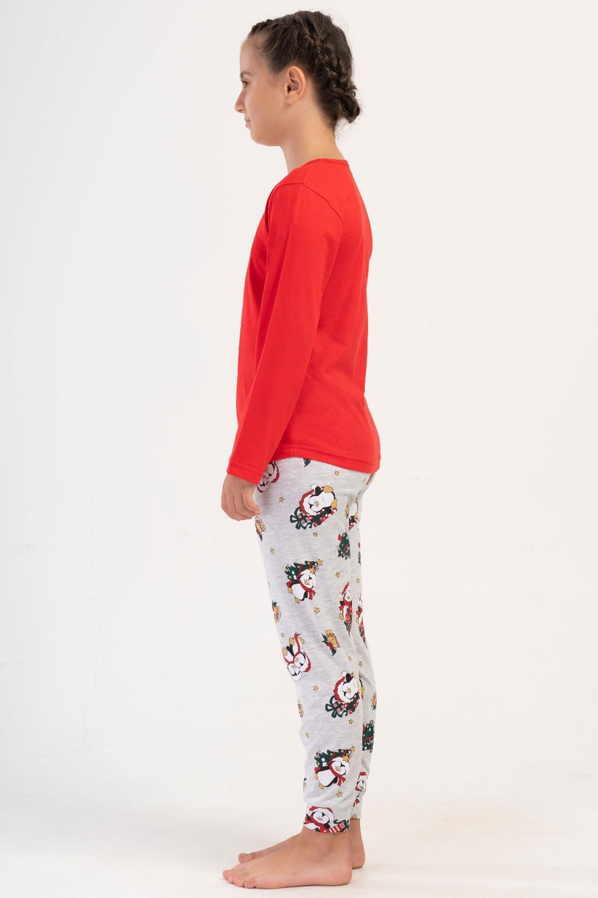 VİENETTA-Girl Long Sleeve Red Pajamas Suit C0T3N3O504 3