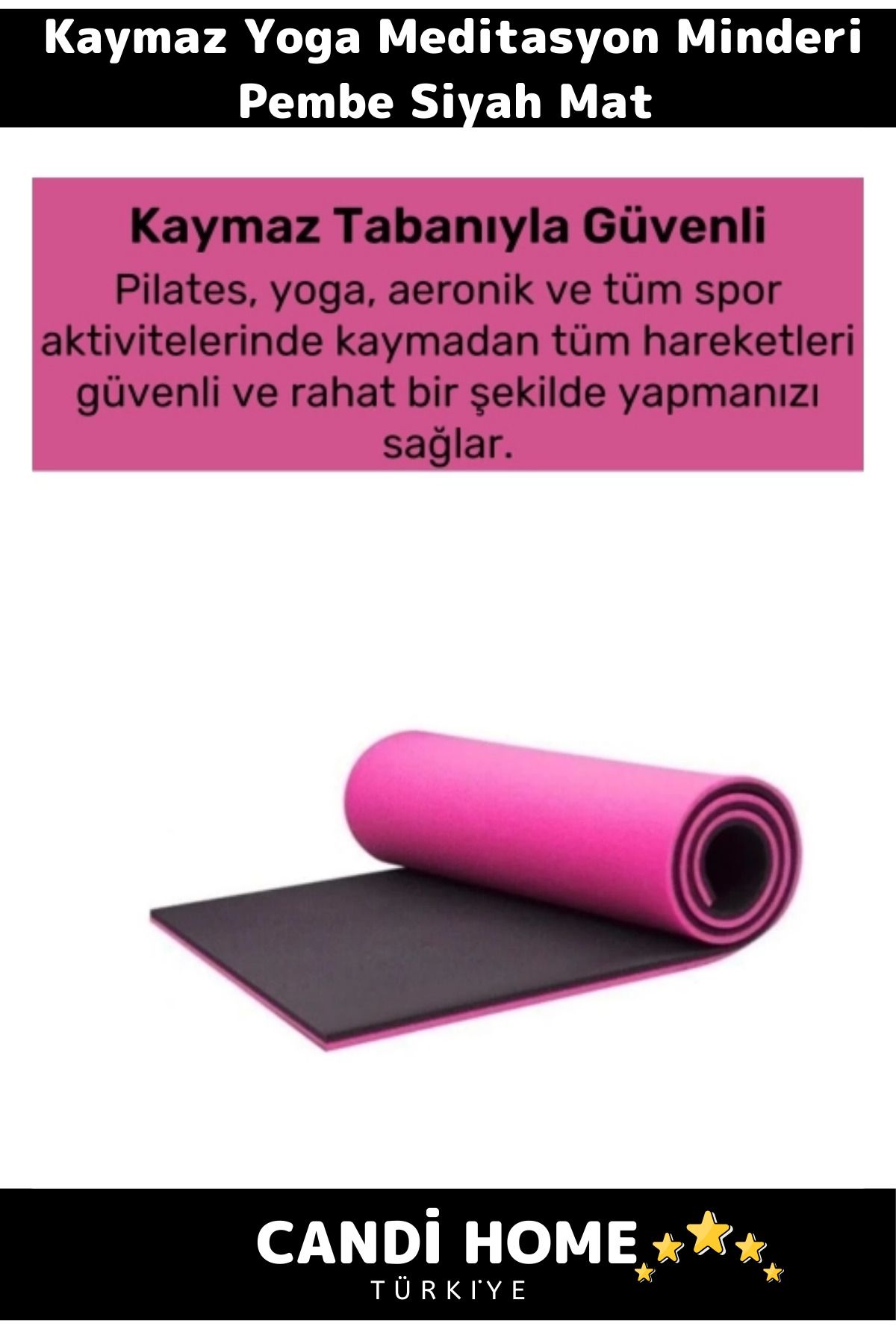 HOBİ CONDİ Premium Özel Seri Taşınabilen Pembe Siyah Mat KFR Modeli Çift Taraflı Kaymaz Yoga Meditasyon Minderi