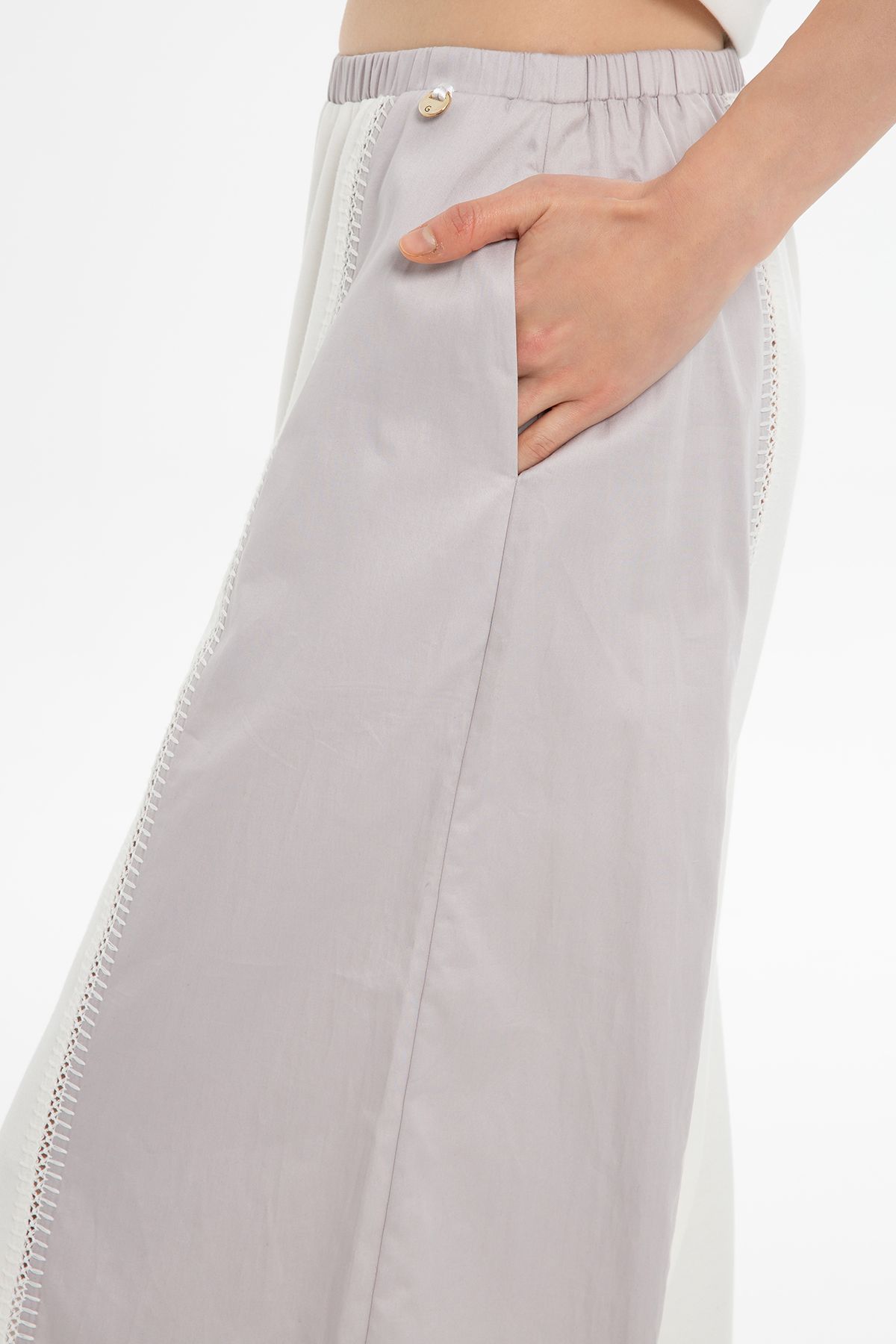 GİZİA-Loose Fitting Two-Color Gray Trousers 3