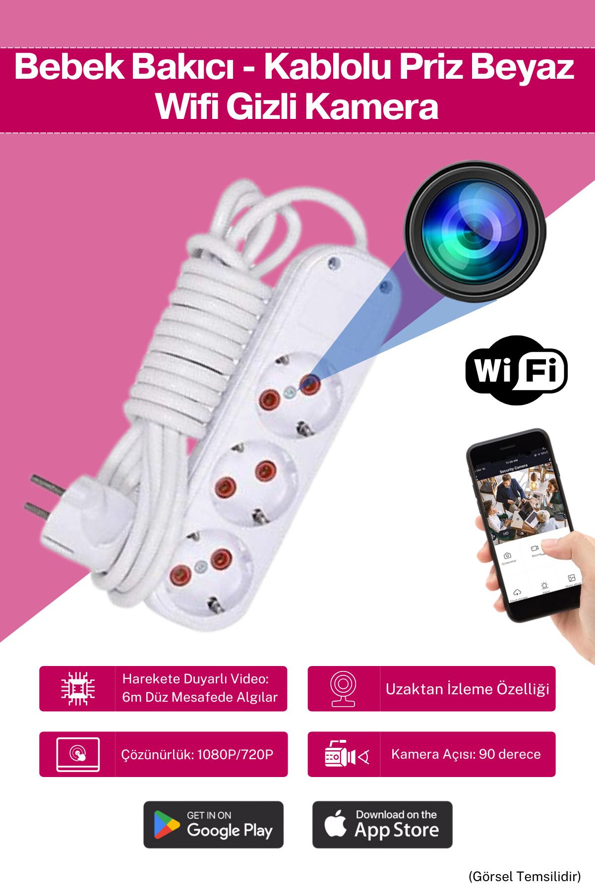 Viontra Tech Kablolu Priz Beyaz Wifi Gizli Kamera - Bebek Bakıcı