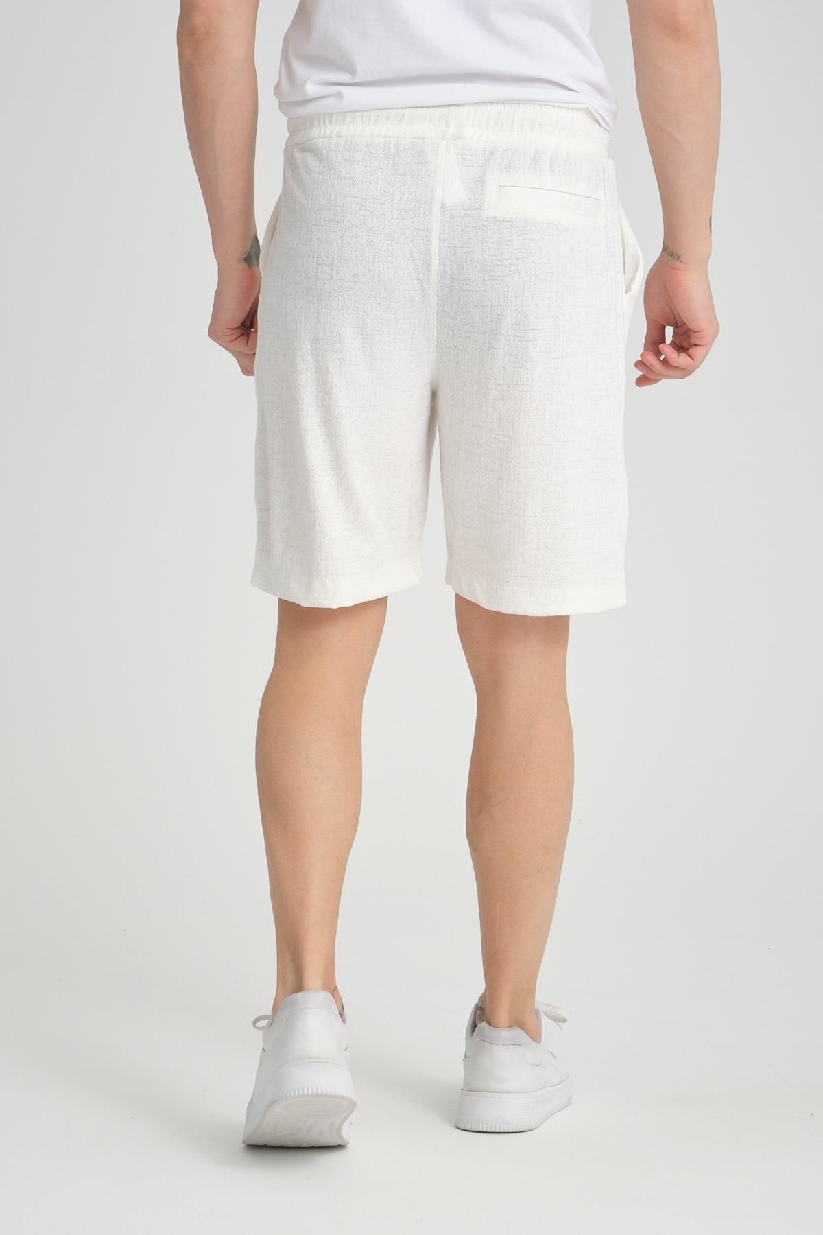 Valiberta-White Lycra Knitted Patterned Elastic Shorts 6