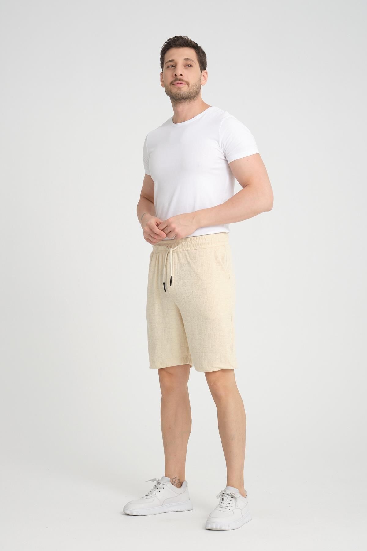 Valiberta-Beige Colored Lycra Knitted Patterned Elastic Shorts 5