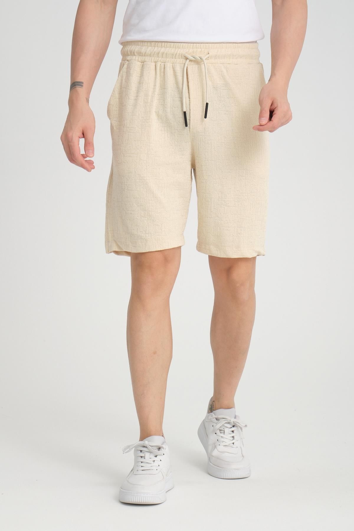 Valiberta-Beige Colored Lycra Knitted Patterned Elastic Shorts 2