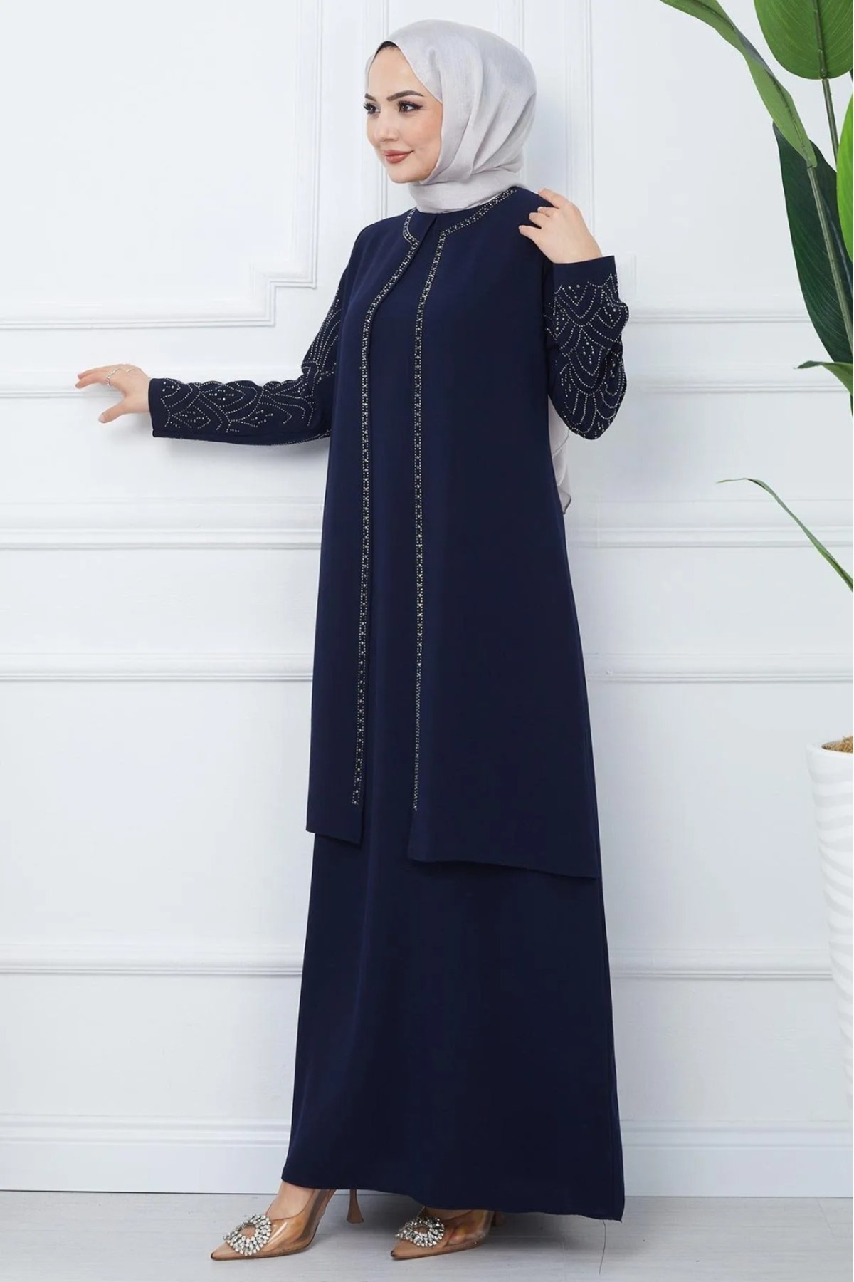 ELBİSHE  Kolu Taş Detaylı Anne Elbisesi - Görsel 7