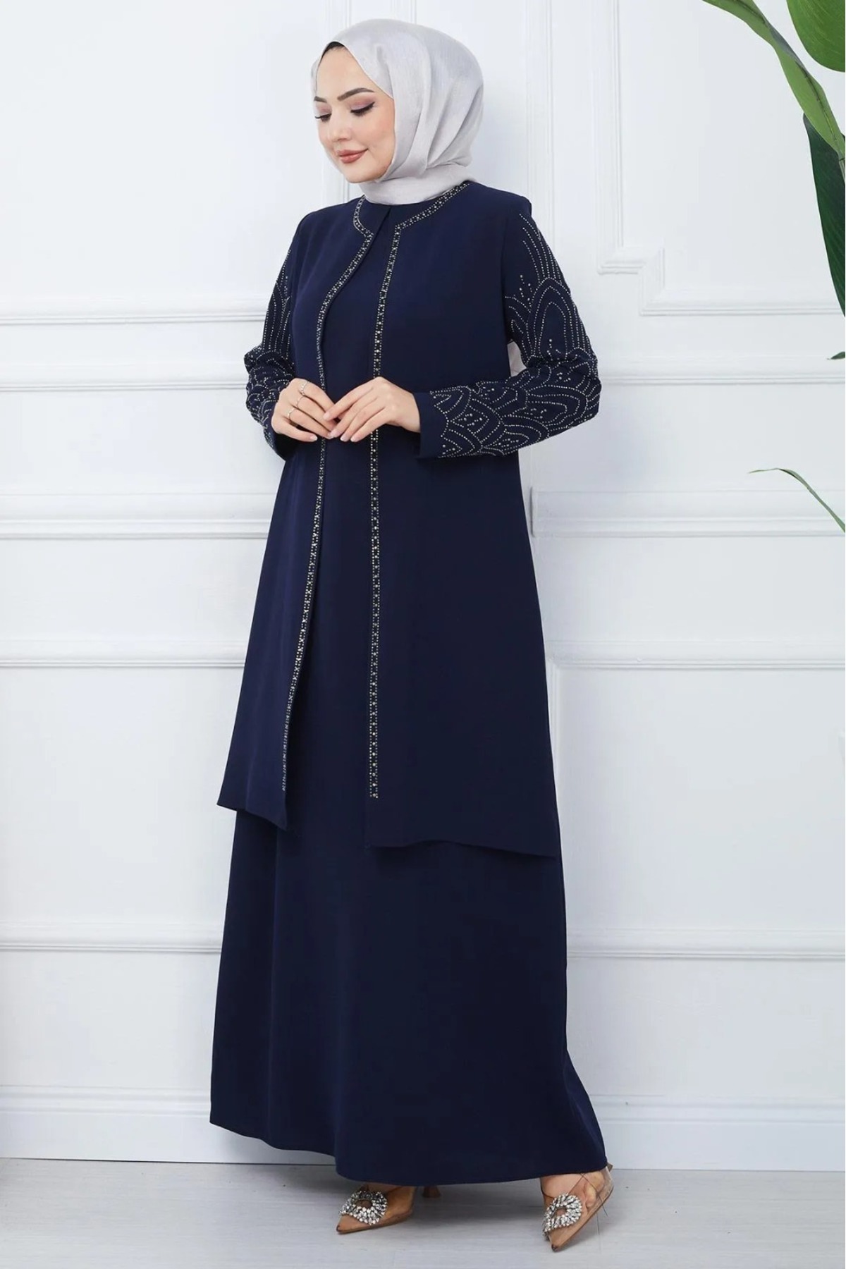 ELBİSHE  Kolu Taş Detaylı Anne Elbisesi - Görsel 8