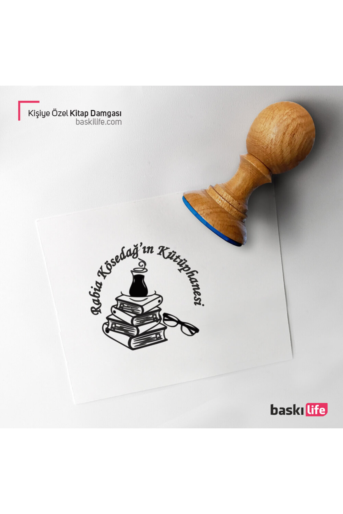 Baskı Life Çay Gözlük Kişiye Özel Kitap Damgası Kitap Mührü Kaşe Kitap Mühür Özel Damga