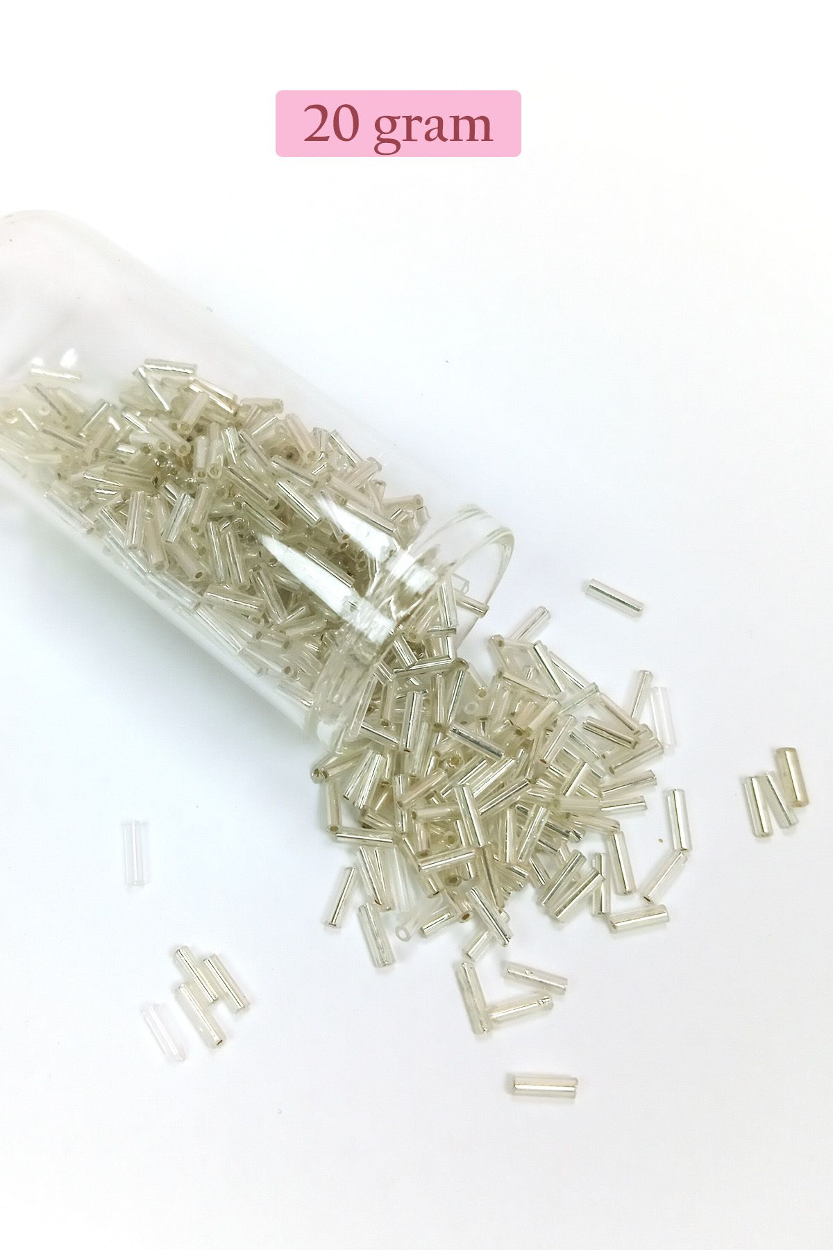 Mu Art Uzun Boru Kesme Boncuk Çap 2Mm Uzunluk 10 Mm - 20 Gram - Gümüş - Bnc232