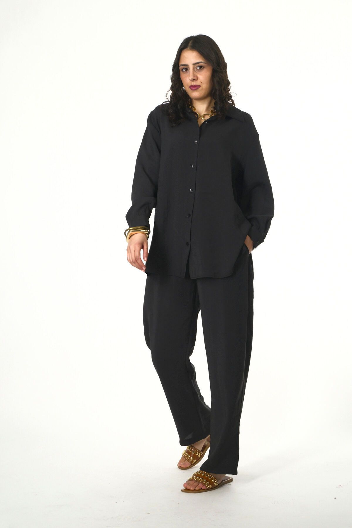 ABBRA-Women's Elastic Waist Solid 100% Modal Summer Shirt Set 2