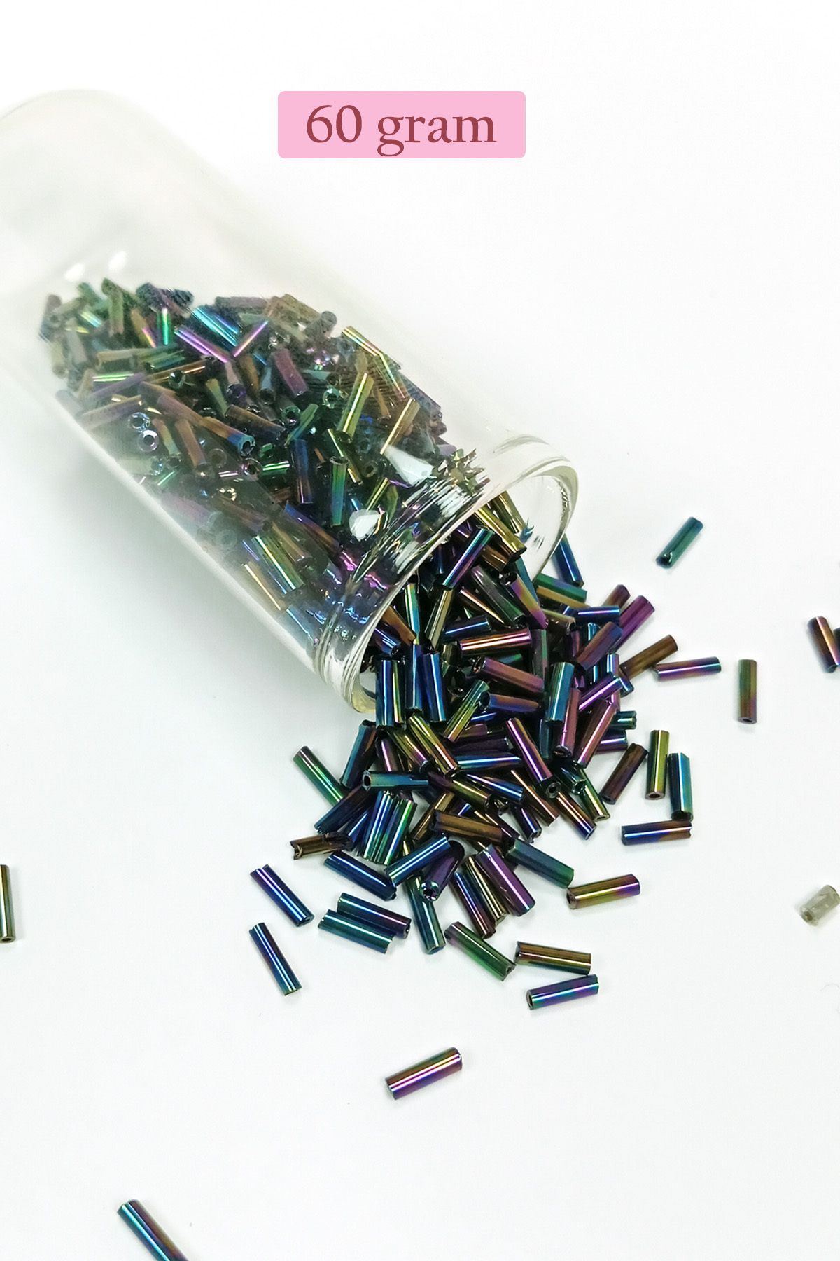 Mu Art Uzun Boru Kesme Boncuk Çap 2Mm Uzunluk 10 Mm - 60 Gram - Mavi Yeşil - Bnc269