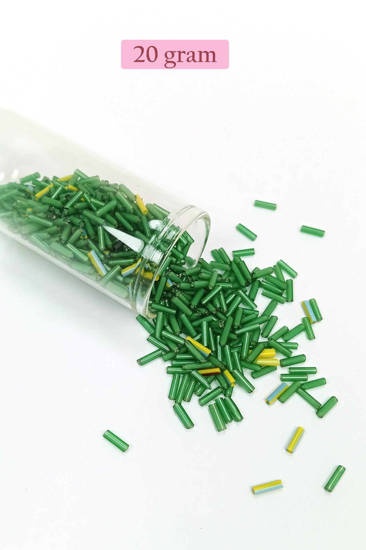 Mu Art Uzun Boru Kesme Boncuk Çap 2Mm Uzunluk 10 Mm - 20 Gram - Yeşil - Bnc256