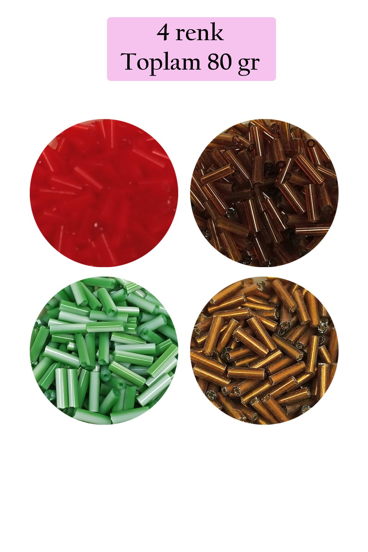 Mu Art Uzun Boru Kesme Boncuk Çap 2Mm Uzunluk 10 Mm - 4 Renk - Toplam 80 Gram - Bnc431