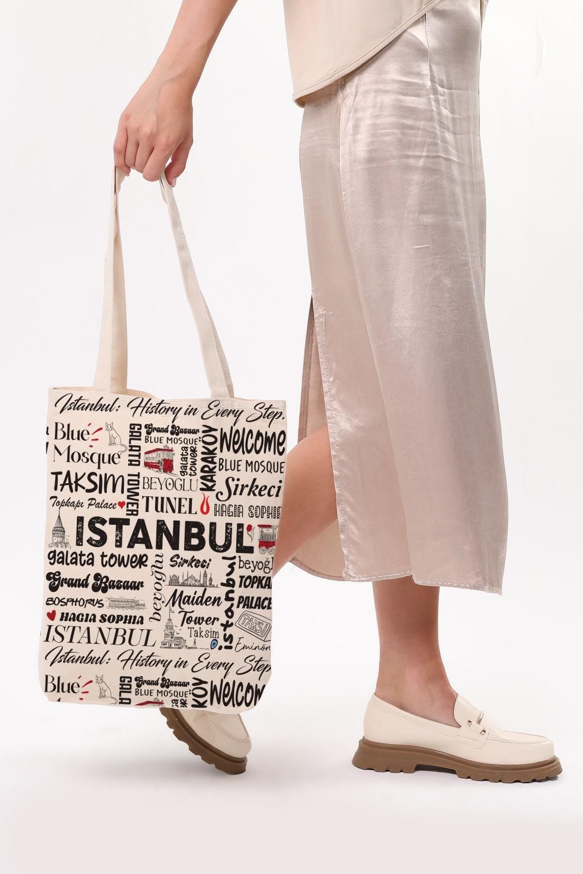 Çınar Bez Çanta-Canvas Write Istanbul Printed Cloth Bag 6