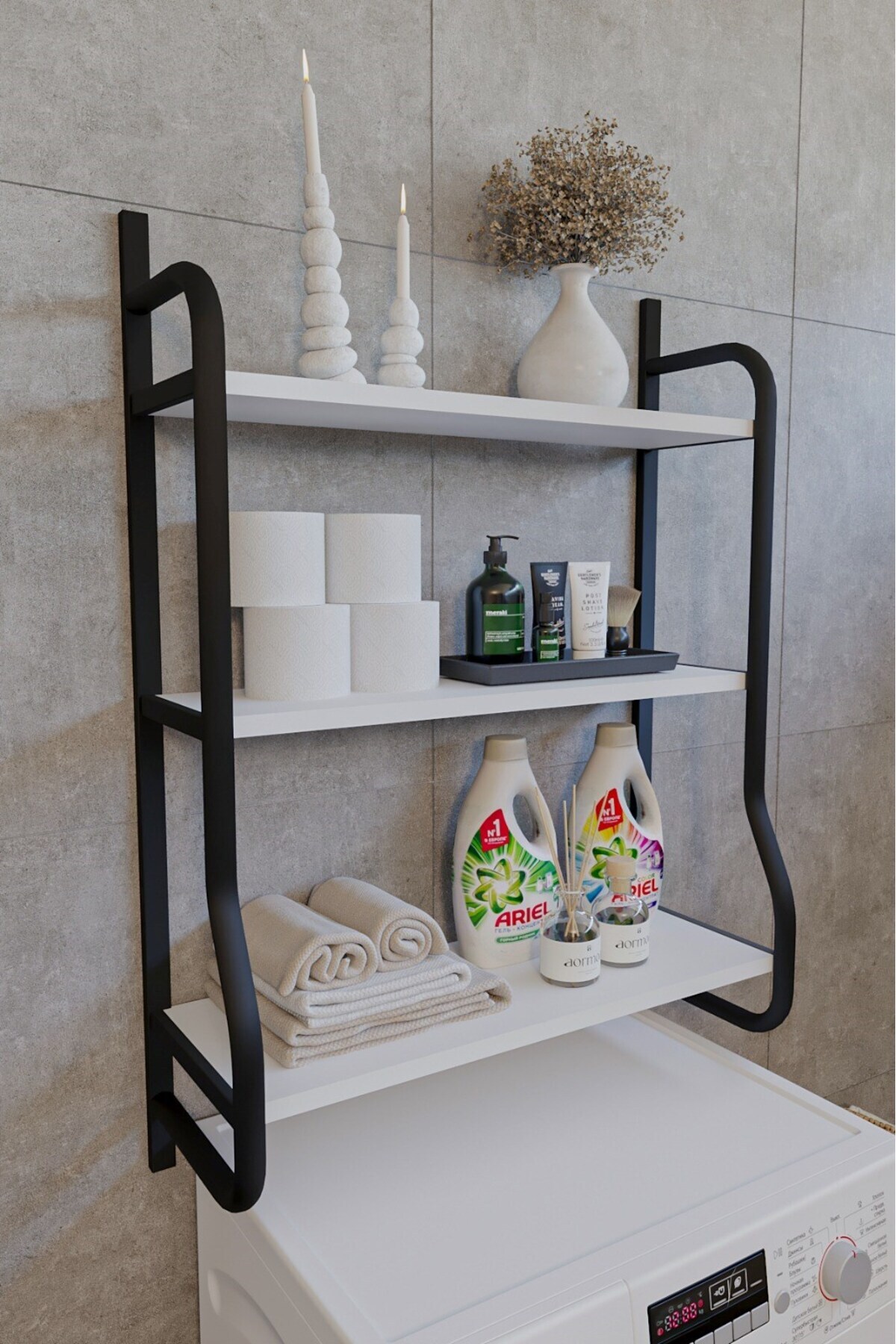 mormanya Bonys Çamaşır Makinesi Üstü Düzenleyici Raf Banyo Dolabı Rafı Makina Üstü Dolap Raf