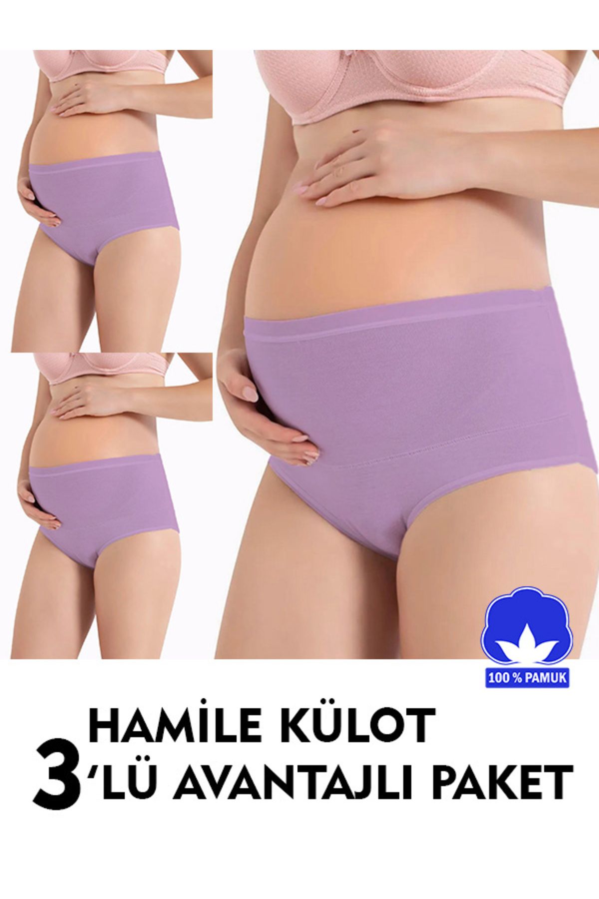 SAUNA SUIT-3-Pack Lilac Color High Waist Recovery 100% Cotton Maternity Maternity Panties Set 1