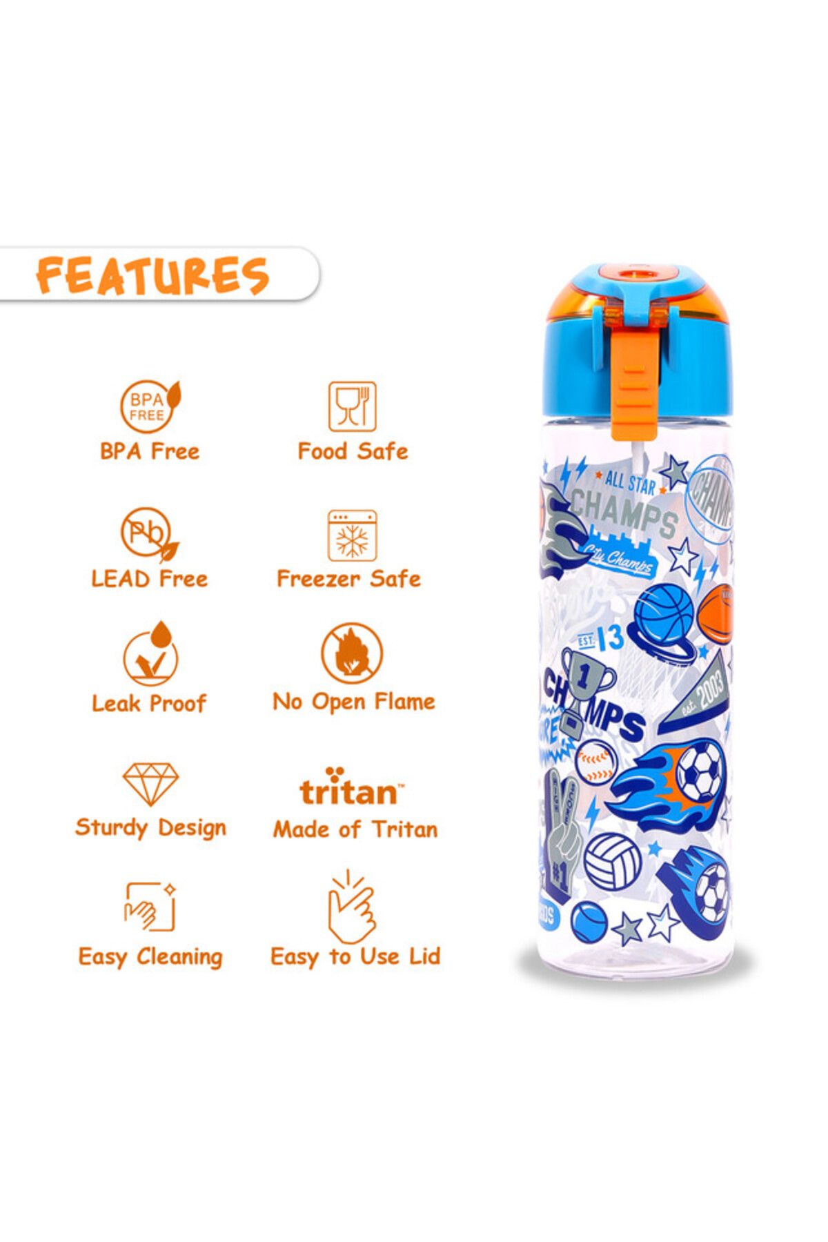 Eazy Kids-Tritan Water Bottle w / Spray, Soccer - Blue, 750ml 4