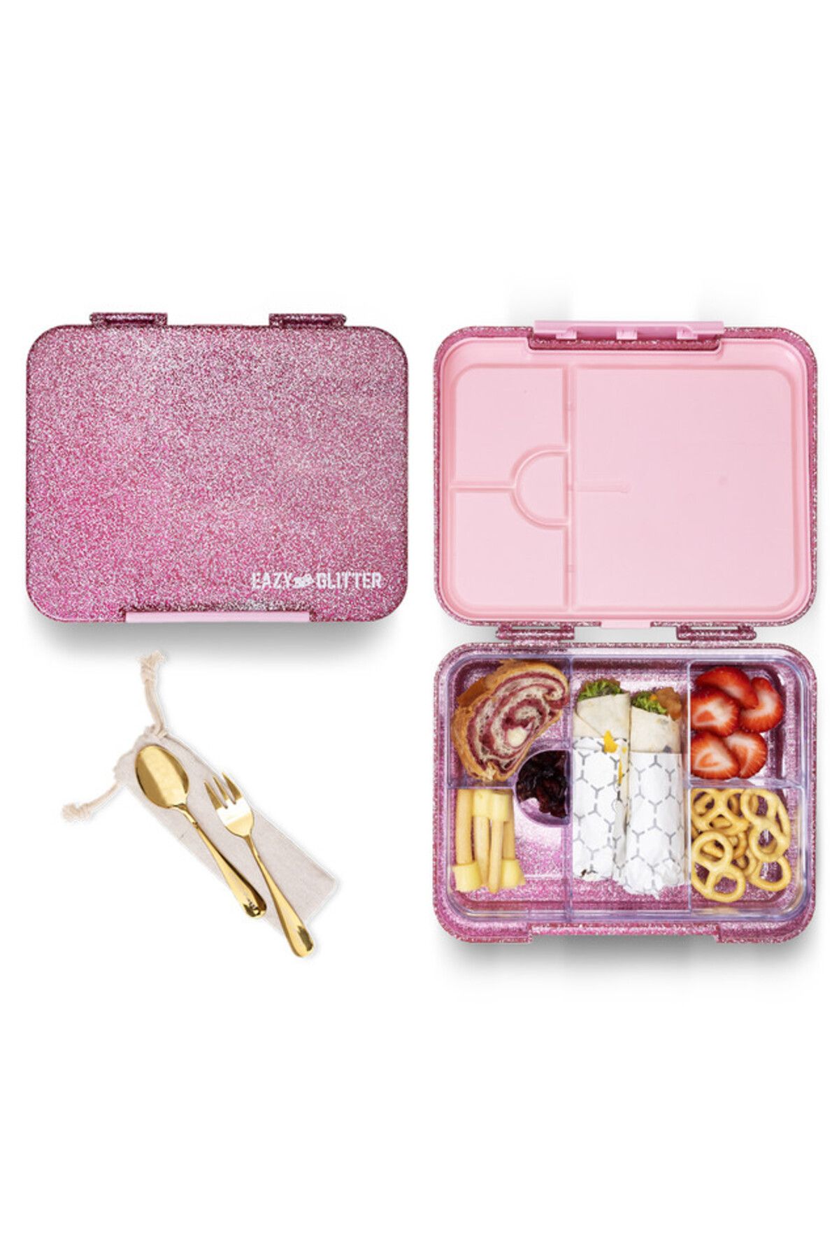 Eazy Kids 6 & 4 Convertible Bento Lunch Box - Glitter Pink