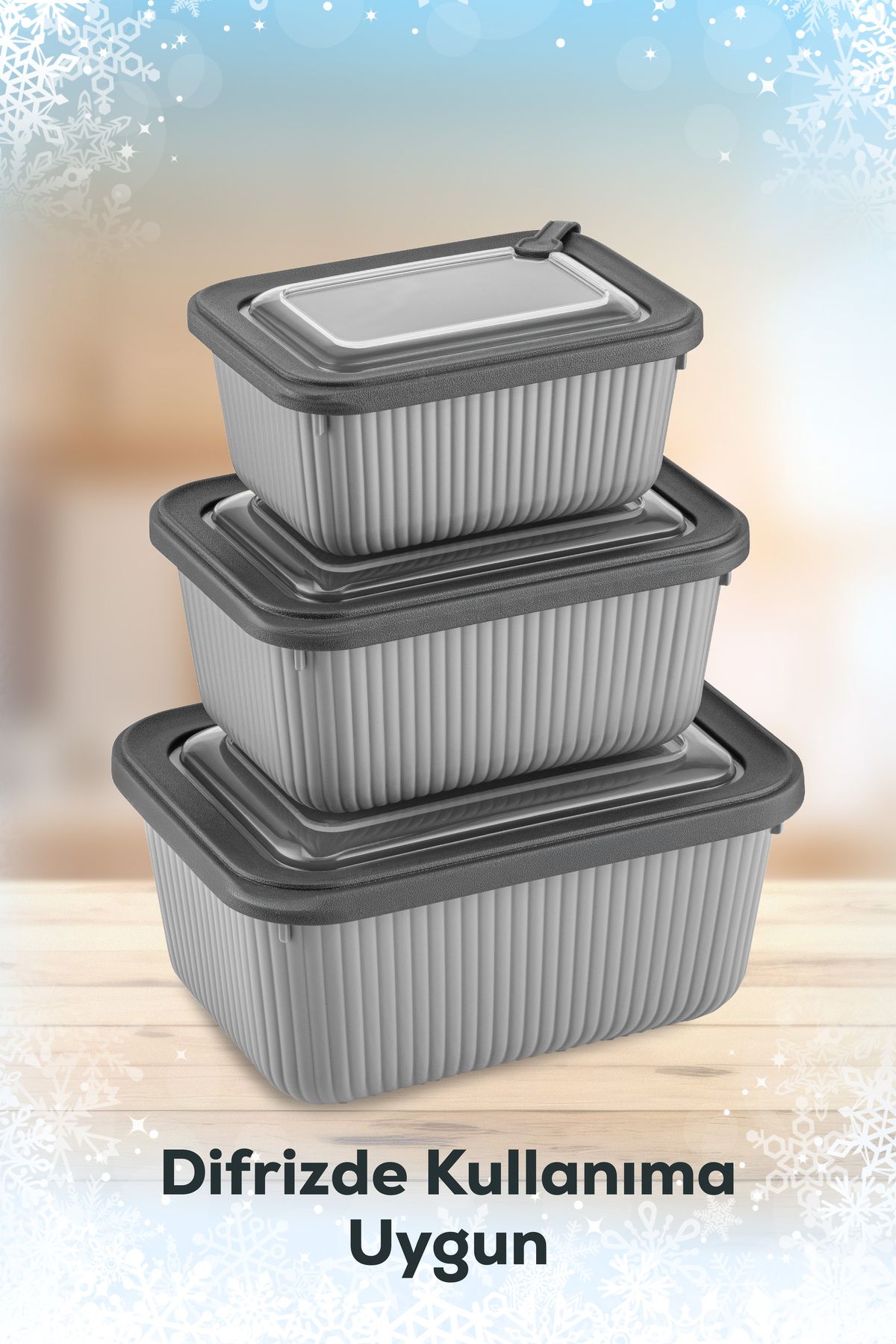 Vienev-Set of 12 Vip Rectangular Microwave and Diffracted Suitable Storage Containers Gray 4X(1750,1050,600 ml) 5