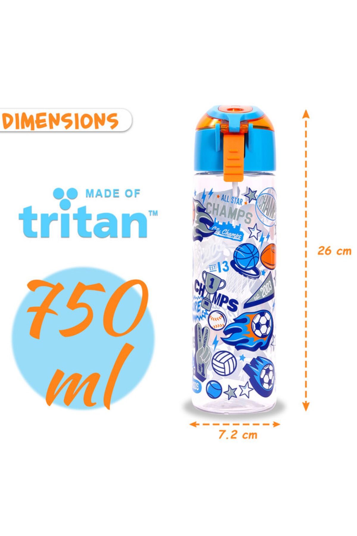 Eazy Kids-Tritan Water Bottle w / Spray, Soccer - Blue, 750ml 8