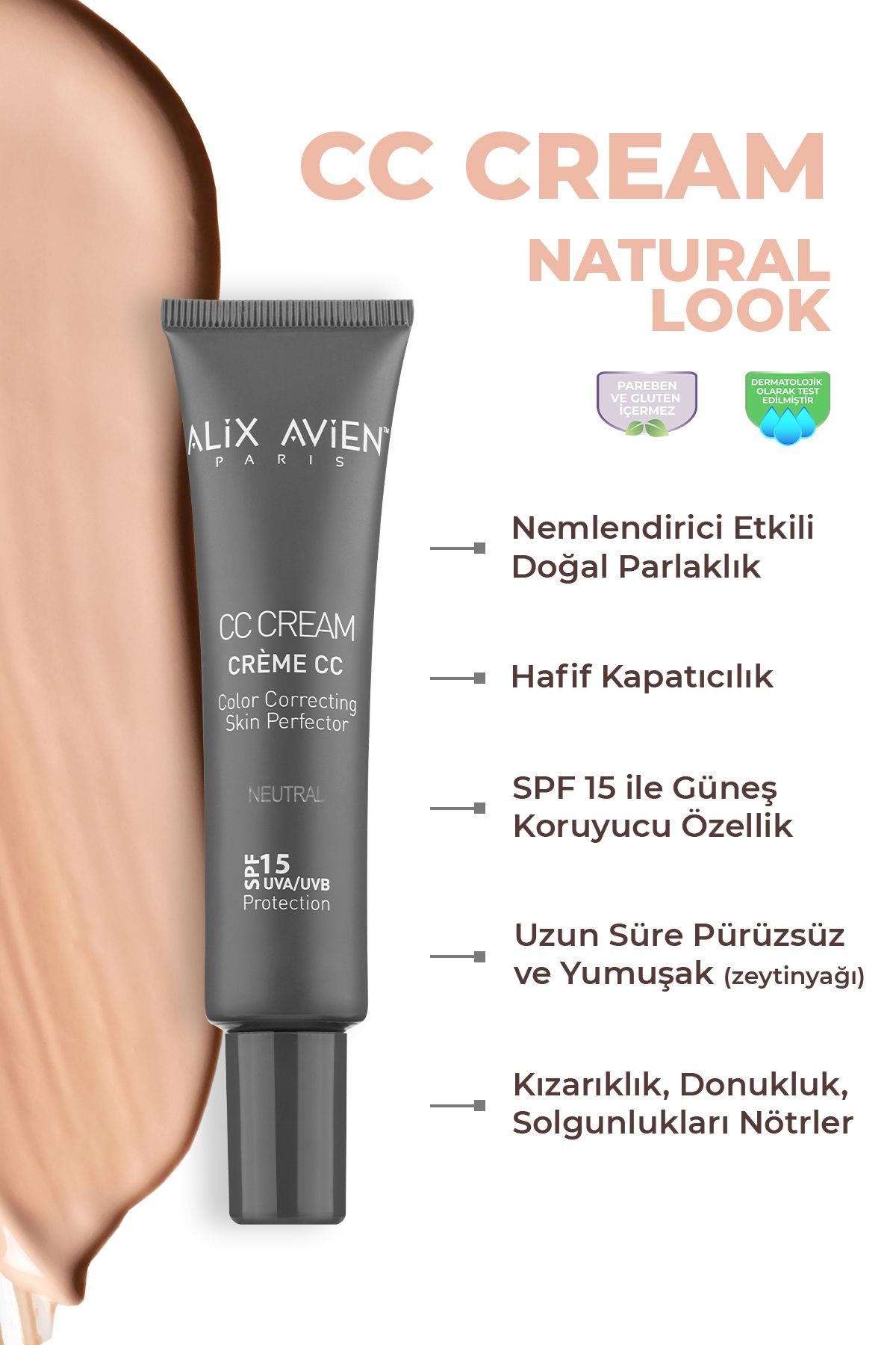 کرم بی و سی CC CREAM COLOR REGULATION NEUTRAL SPF 15 UVB UVA 40 میل Alix Avien