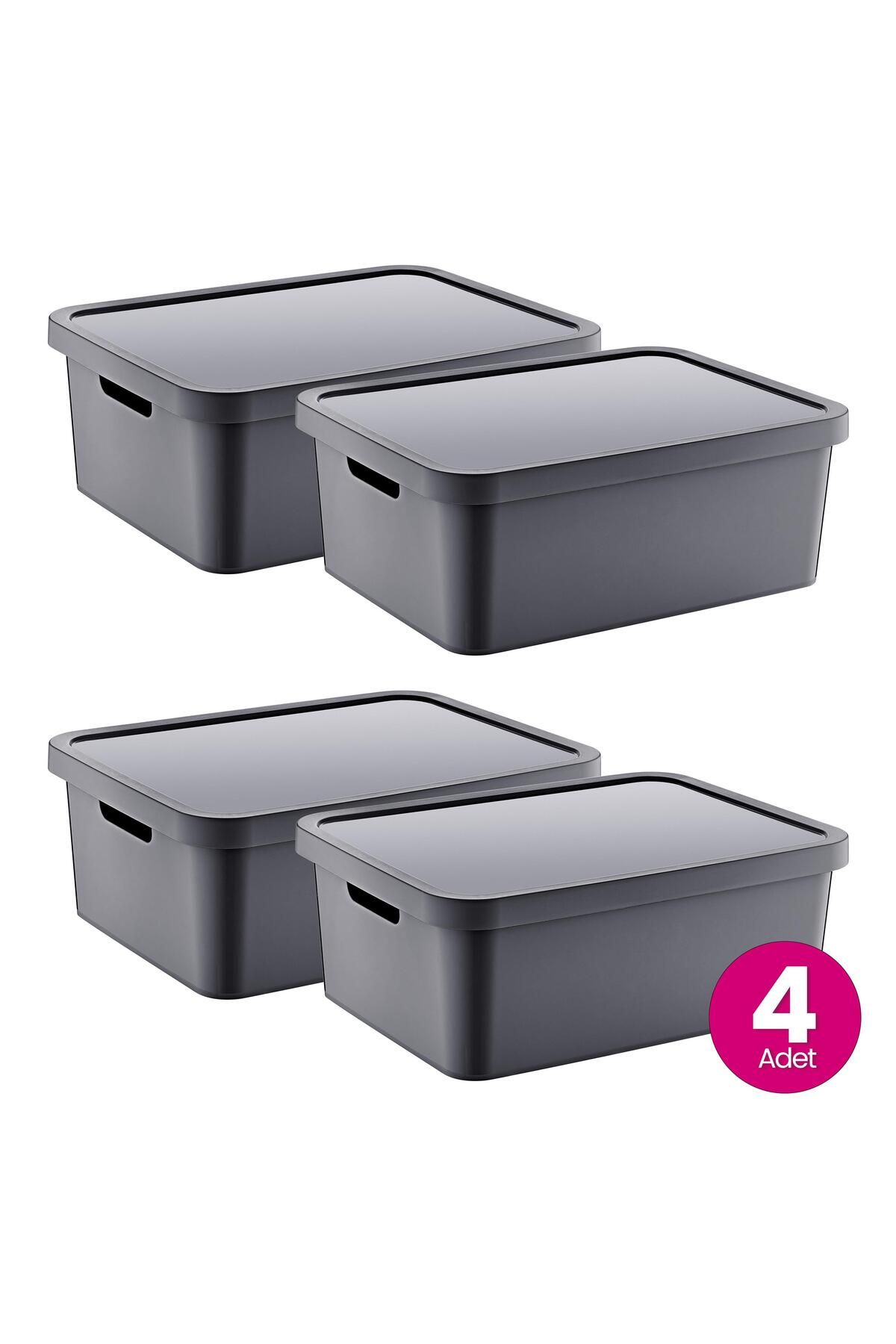 Smartware-Anthracite 12 Lt Set of 4 Stafi - Multi-Purpose Box with Lid 6