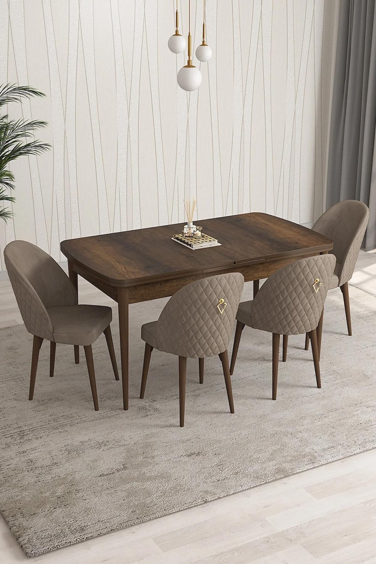 Arjeta Serisi Barok 80x132 Açılabilir MDF Mutfak Masası Takımı 4 Adet Cappucino Sandalye-0
