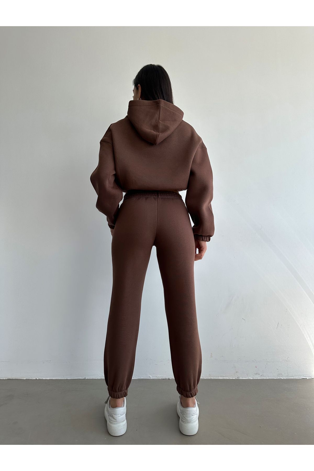 BEJNA-Basic-Trainingsanzug-Set für Damen aus brauner Baumwolle mit Fleece-Innenseite 5