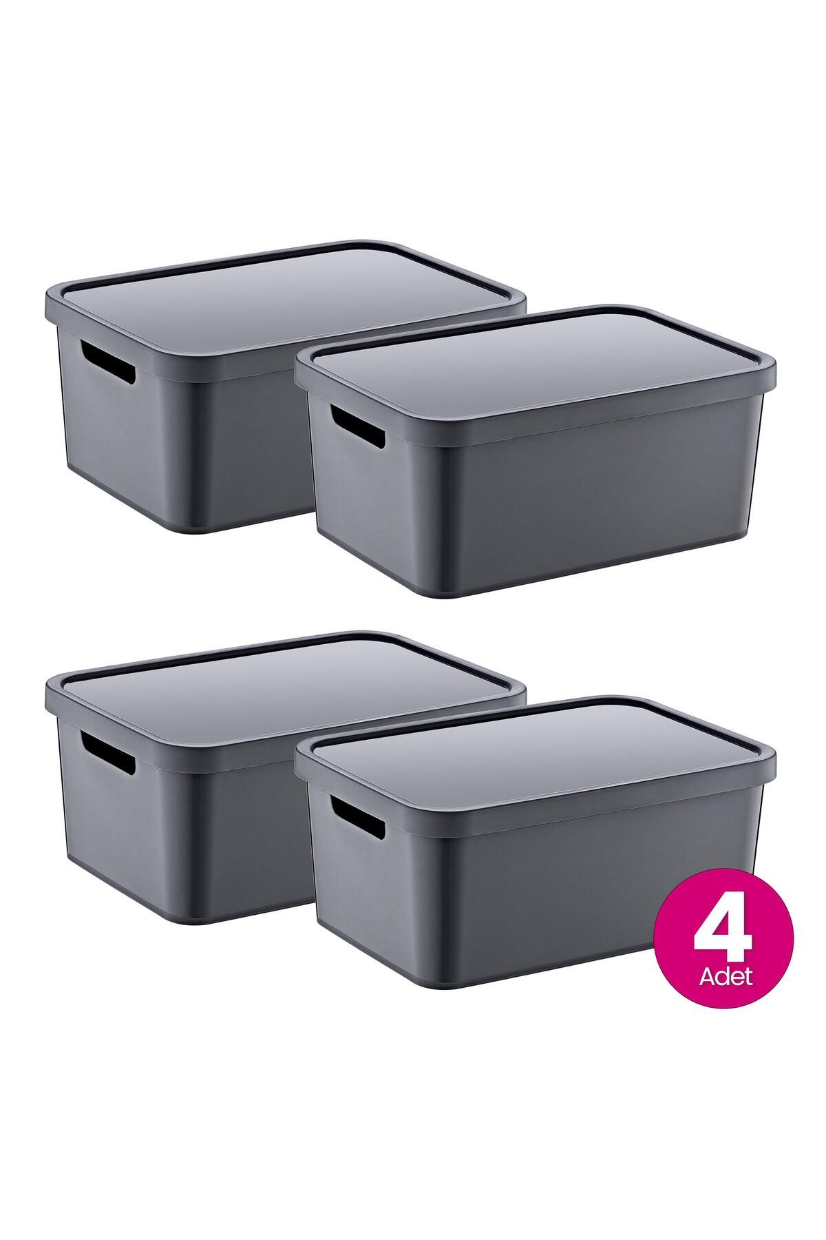 Smartware-Anthracite 4.5 Lt Box with Lid - Set of 4 Stafi, Multi-Purpose 6