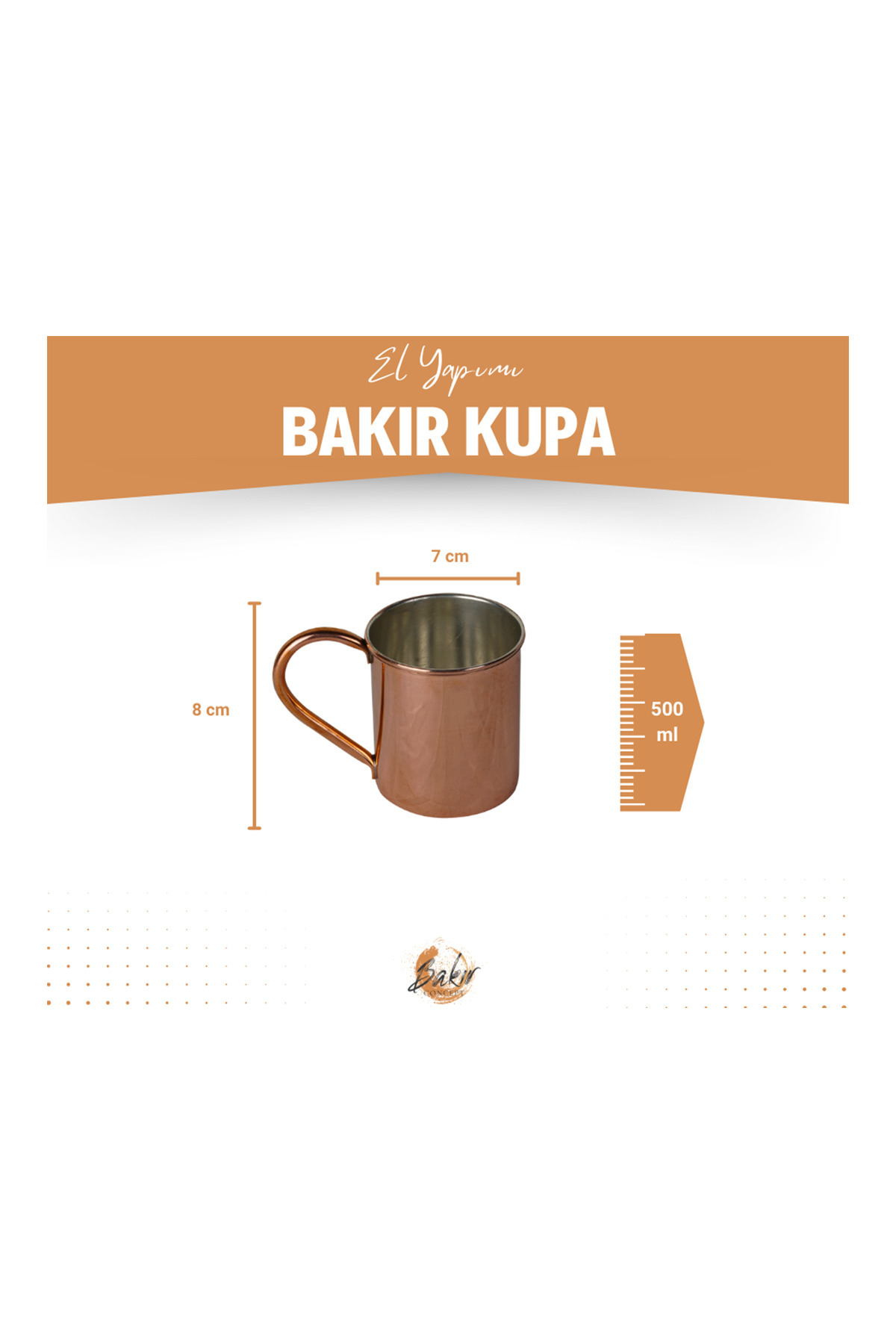 Bakır Concept-Copper Mug Cup Flat Model Matte Copper Color 500 ml Set of 2 5
