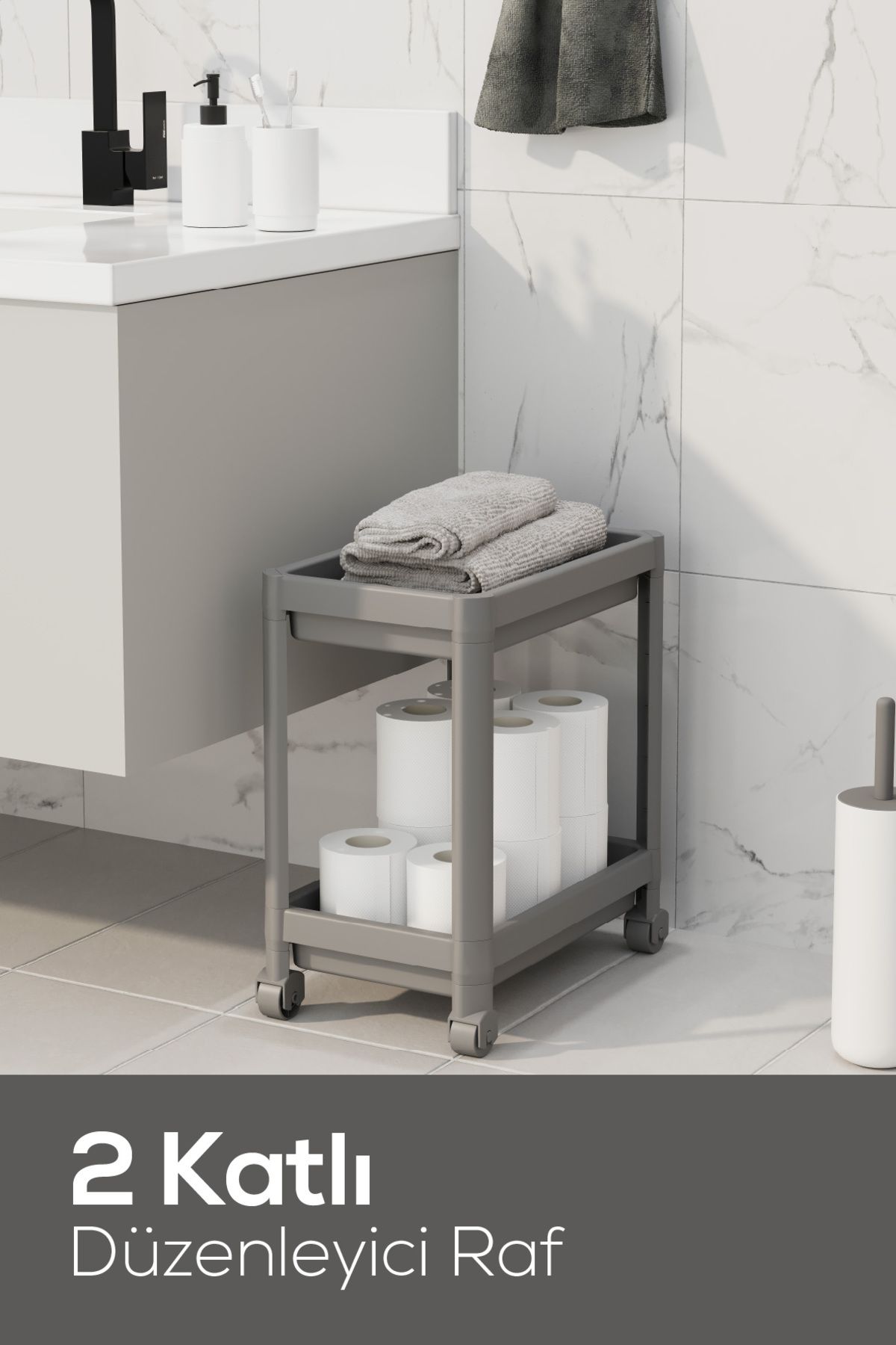 Vienev Raft Organizator Gri Cu 2 Niveluri - Rulou Pentru Dulap De Baie, Blat De Bucătărie Și Chiuvetă - One Size