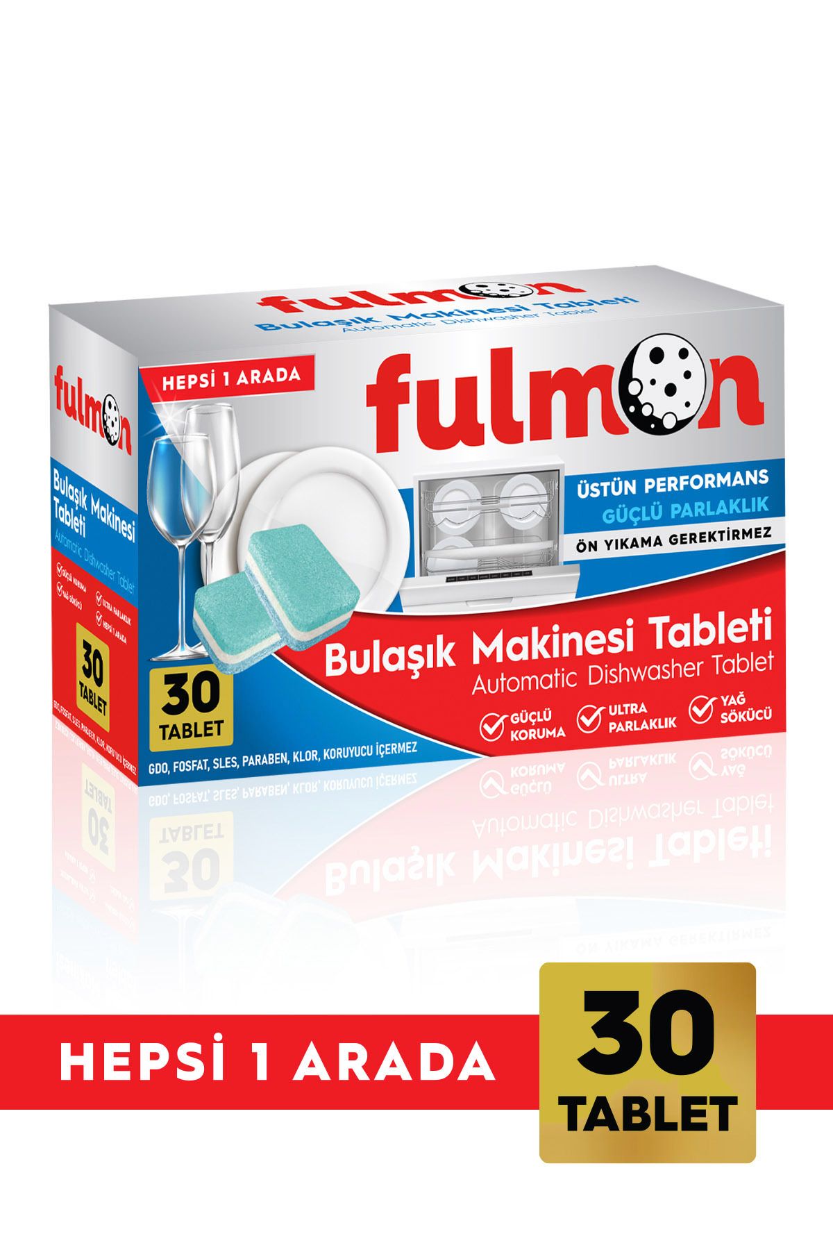 FULMON 30'LU BULAŞIK MAKİNESİ TABLETİ HEPSİ BİR ARADA