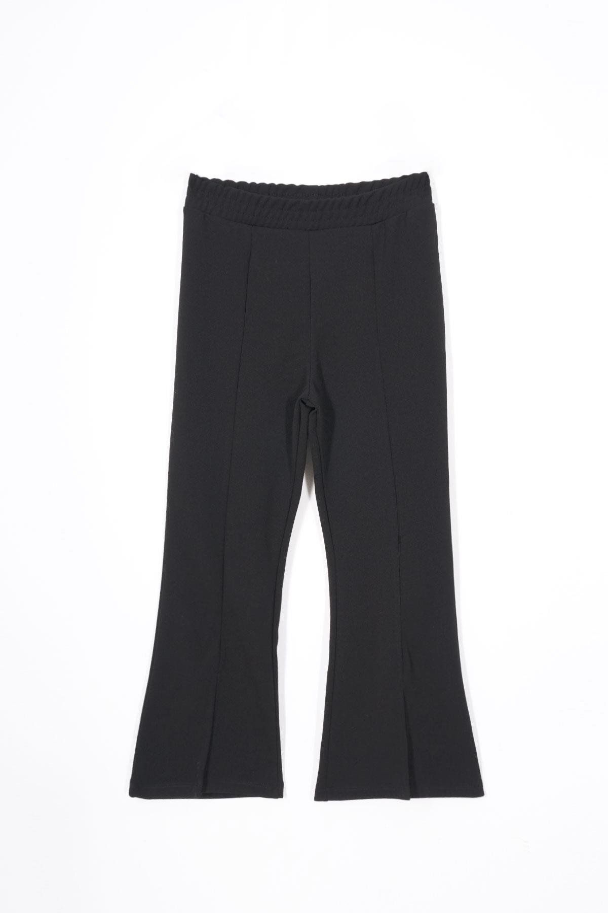 zepkids-Black Color Girl's Trousers with Spanish Leg Slit Detail 1