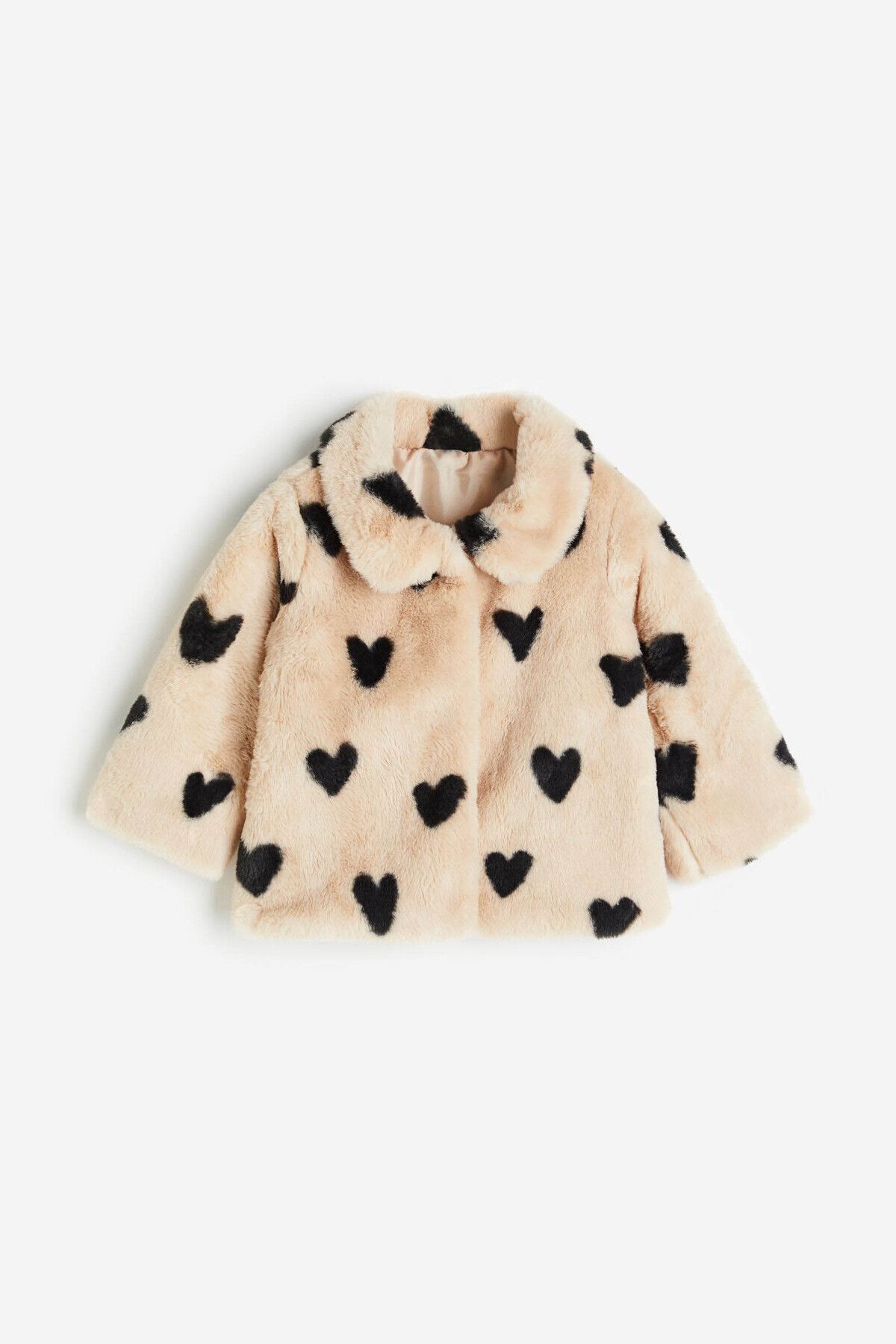 DOFİ-Dofi Baby Girl Beige Plush Coat - Heart Pattern, Snap Fastener, Soft and Warm 3