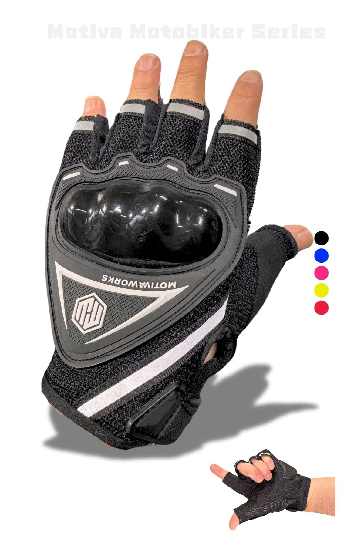 MotivaWorks-Black Short Half Finger Motorcycle Cycling Gloves Mw120S 1