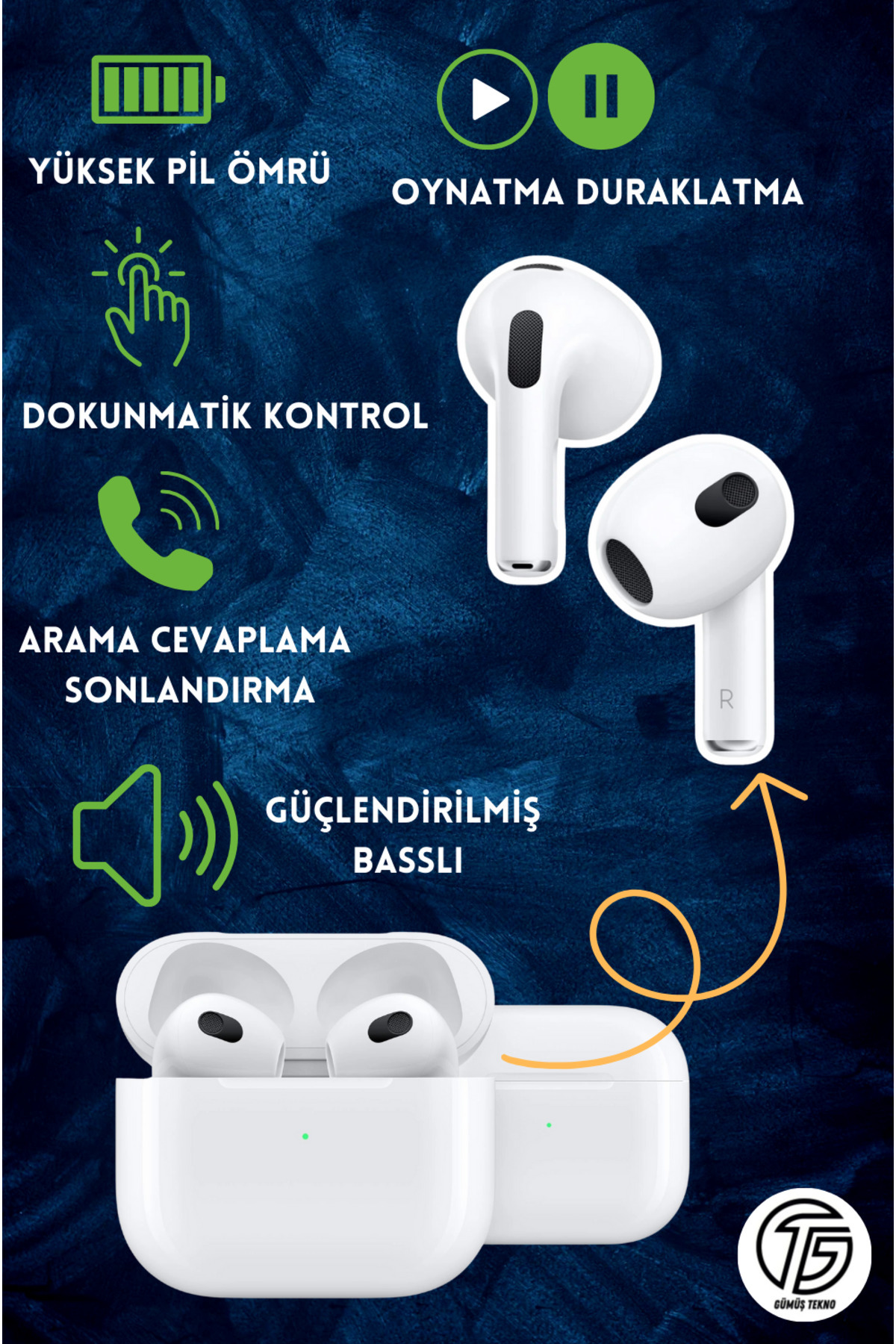 GÜMÜŞTEKNO Air.pods 3 Bluetooth Kulaklık Premium 3.Nesil Kablosuz ...